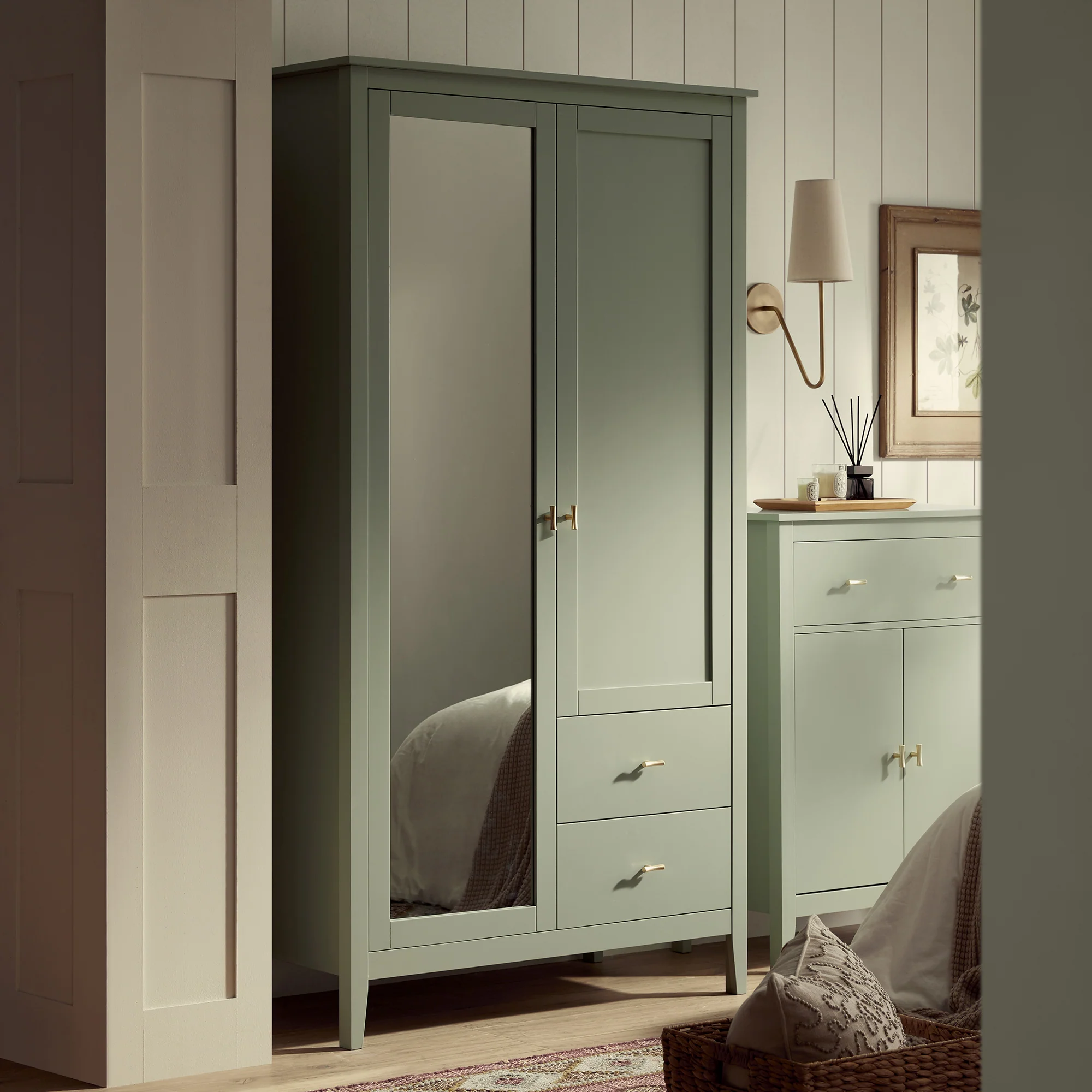 Oakham Mirrored Double Wardrobe, Desert Sage - Image 2