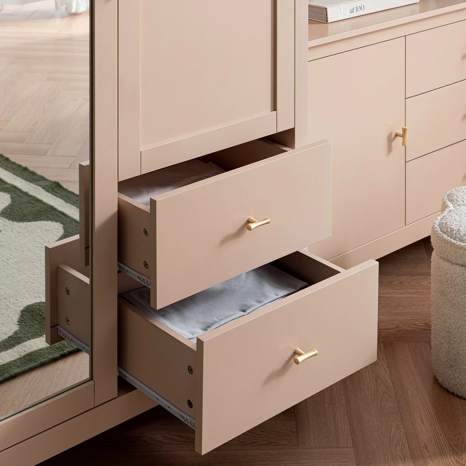 Oakham Mirrored Double Wardrobe, Nude Pink - Image 5