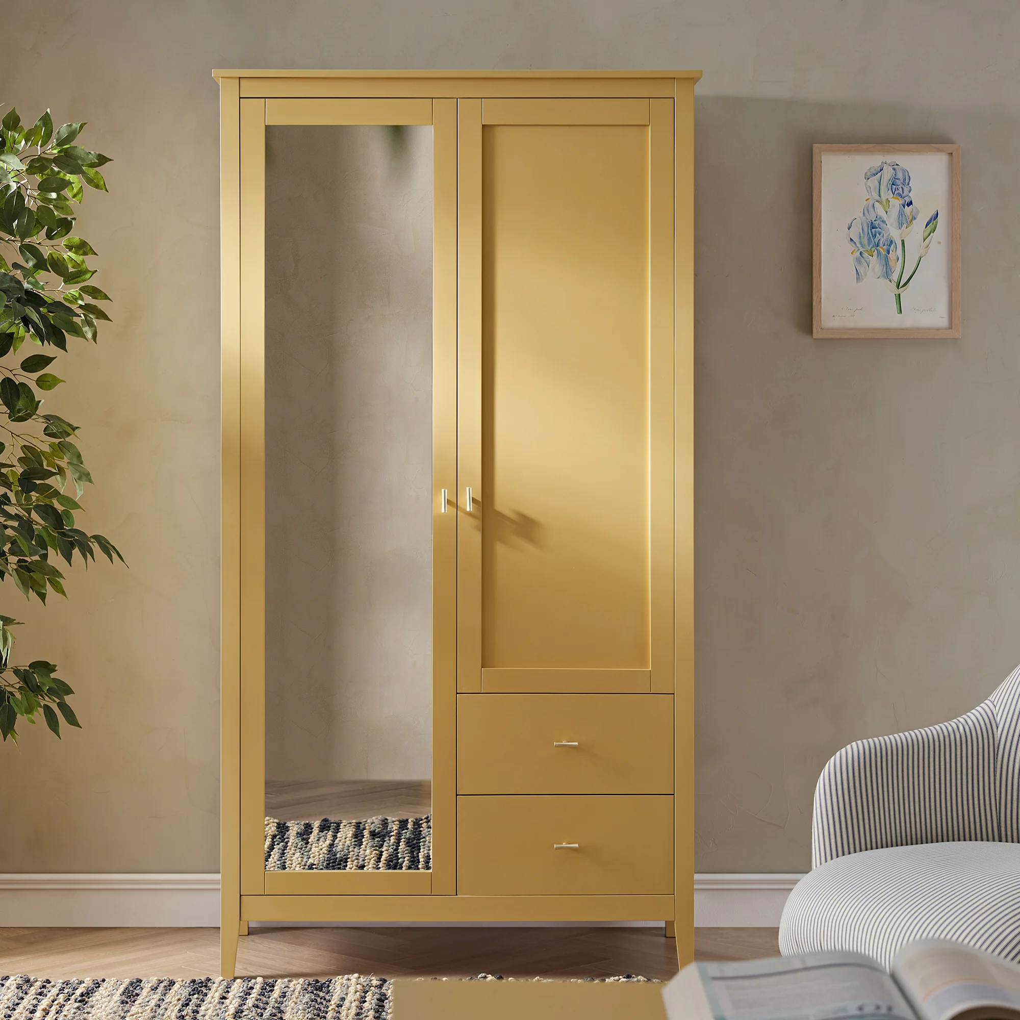 Oakham Mirrored Double Wardrobe, Rattan Yellow - Image 2