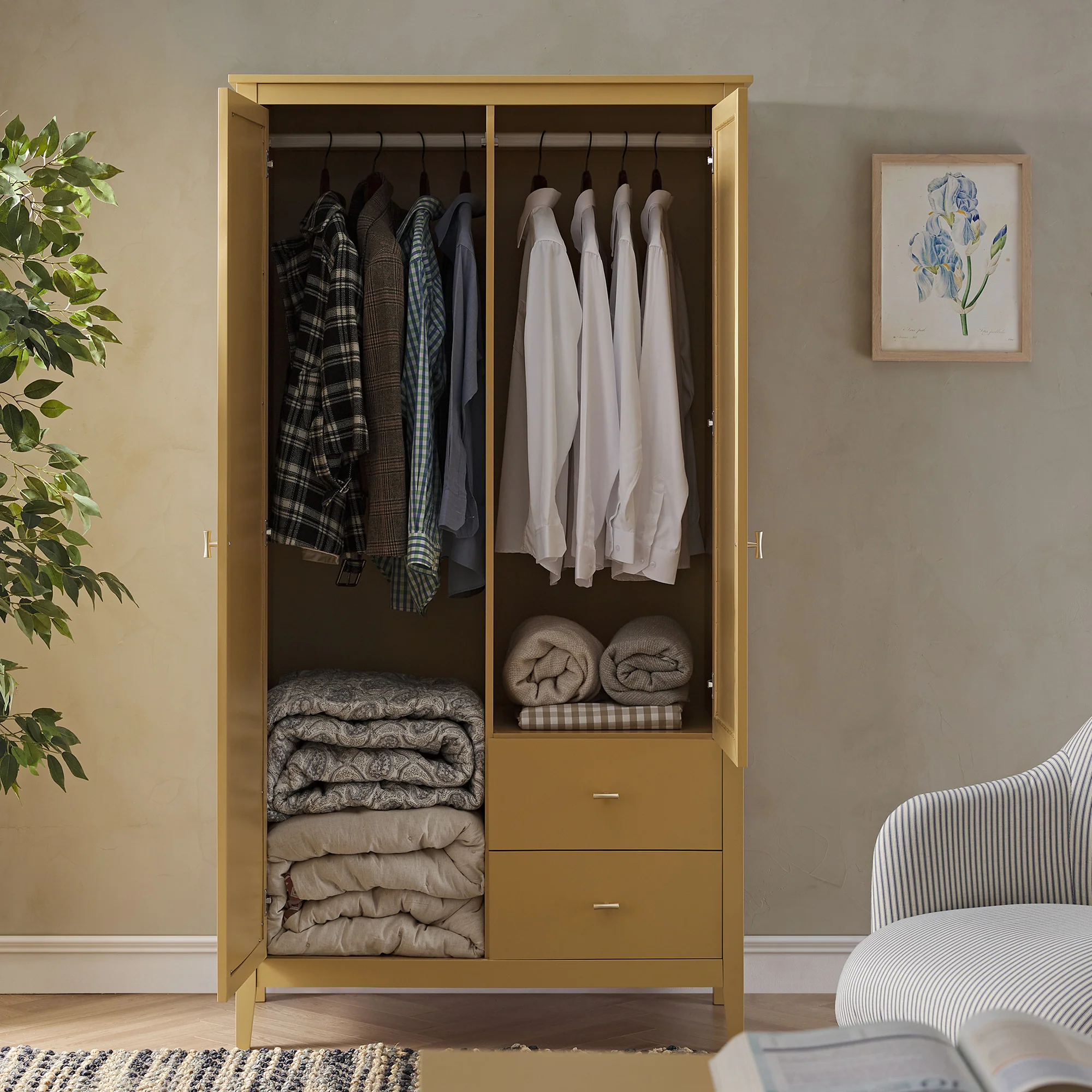 Oakham Mirrored Double Wardrobe, Rattan Yellow - Image 3