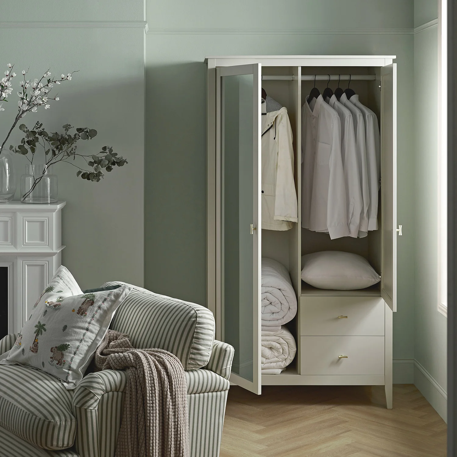 Oakham Mirrored Double Wardrobe, Shaded White - Image 2