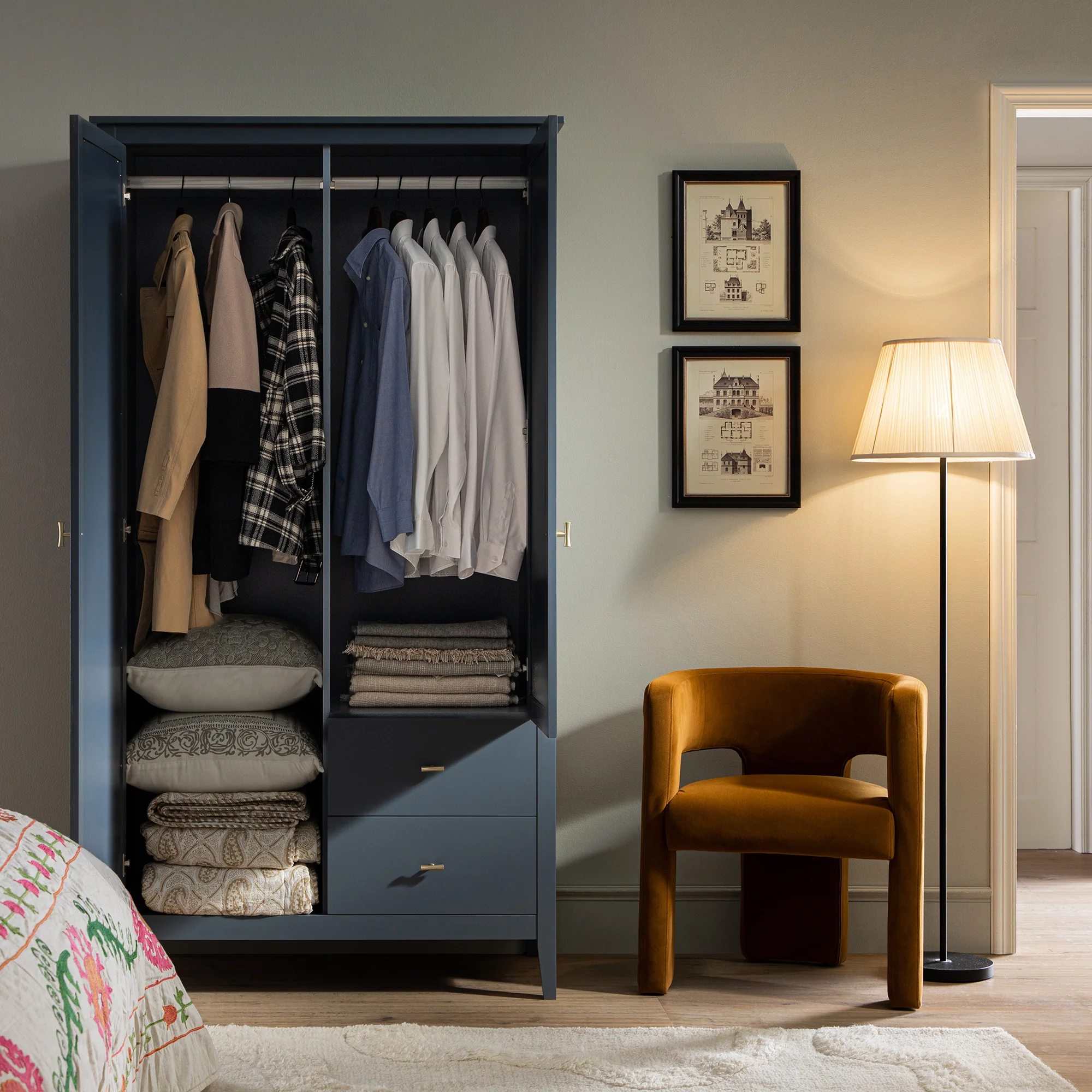 Oakham Mirrored Double Wardrobe, Stormy Blue - Image 3