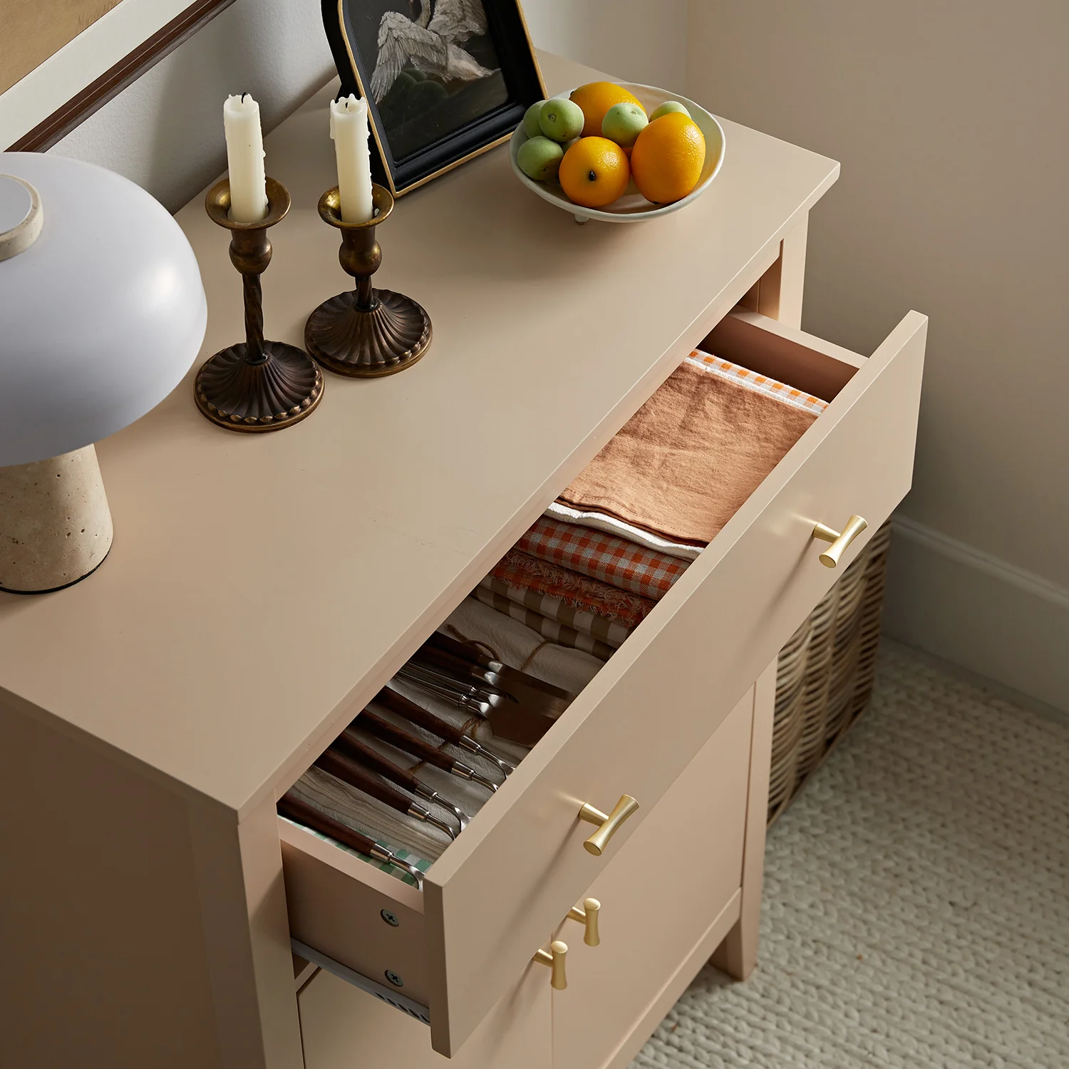 Oakham Small Sideboard with Drawer, Nude Pink - Image 5