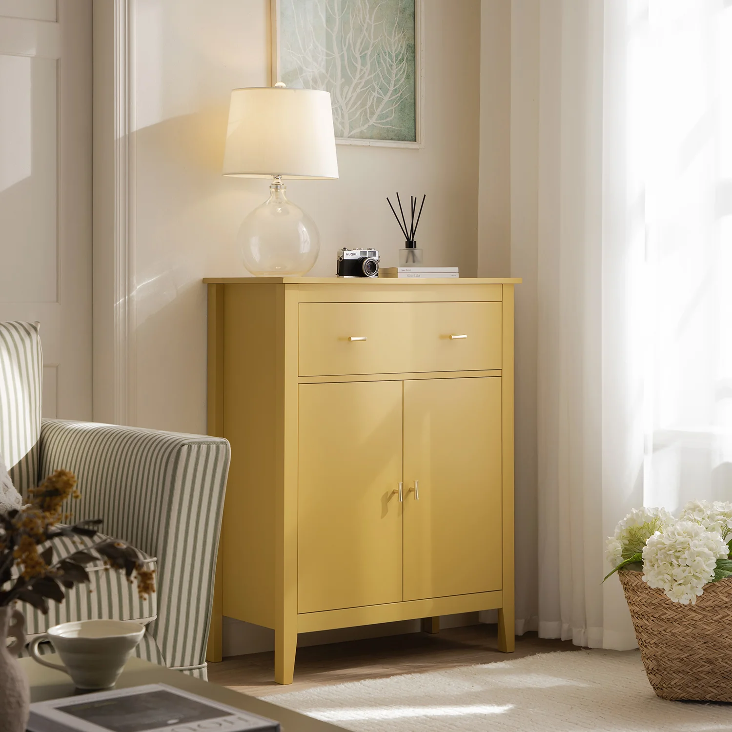 Oakham Small Sideboard with Drawer, Rattan Yellow - Image 3