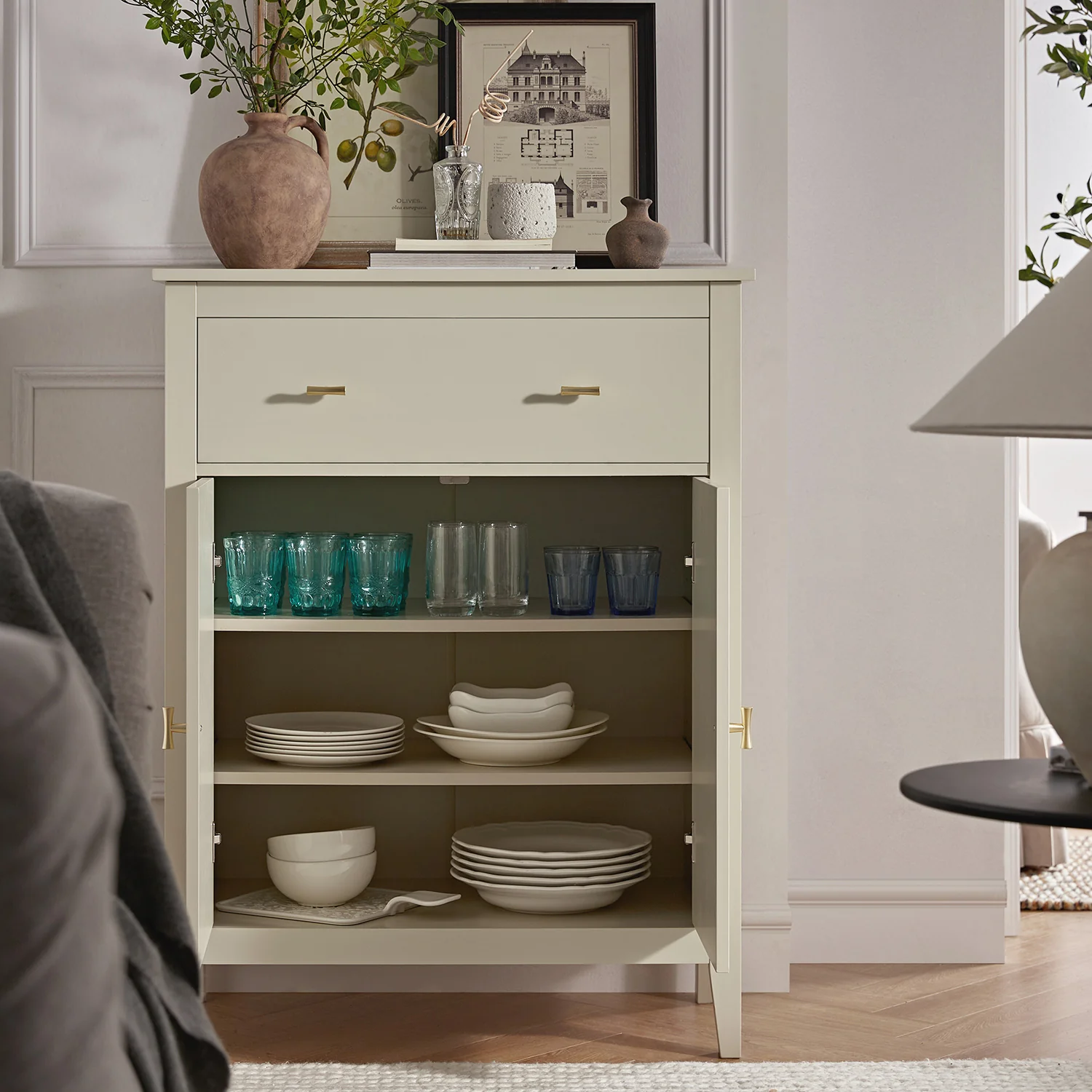 Oakham Small Sideboard with Drawer, Shaded White - Image 3