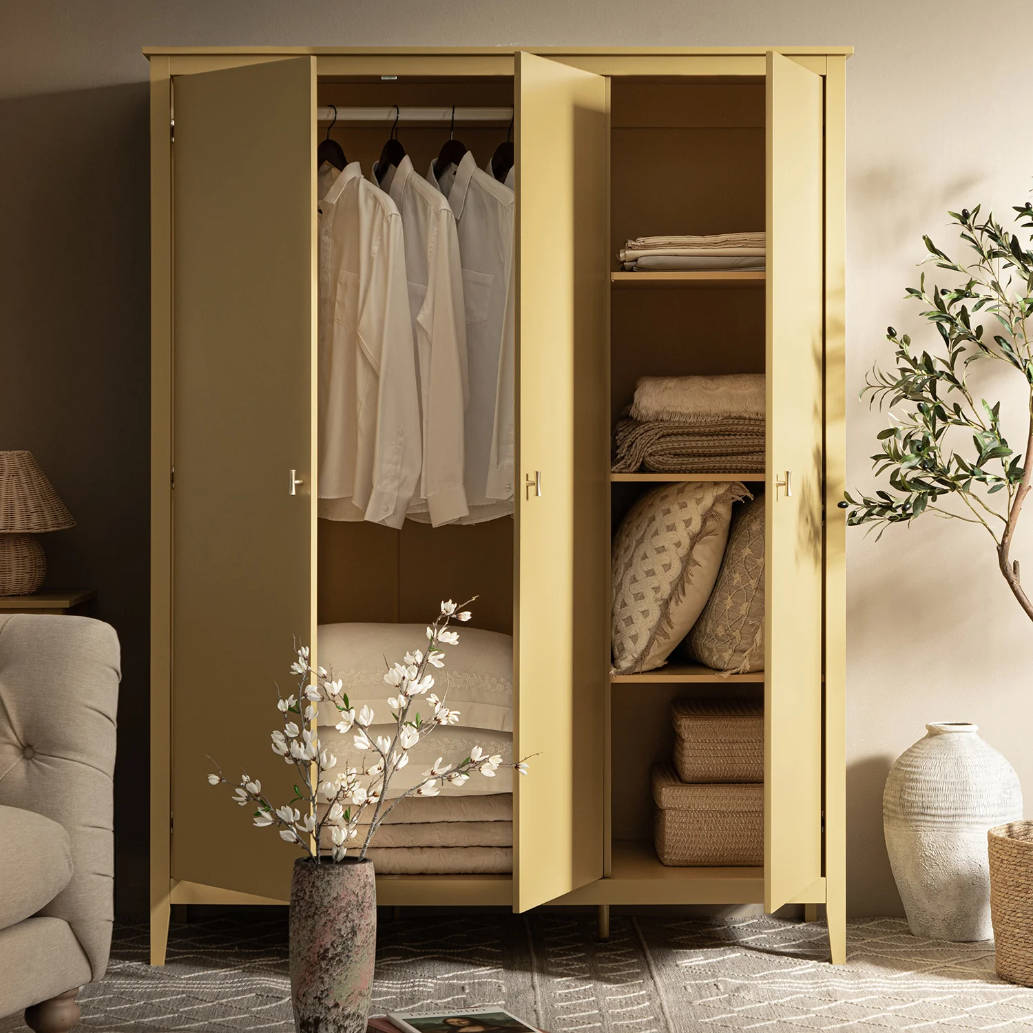 Oakham Triple Wardrobe, Rattan Yellow - Image 2