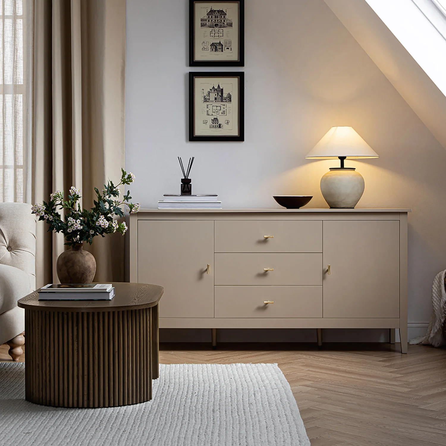 Oakham Wide Sideboard with Drawers, Deep Greige - Image 2