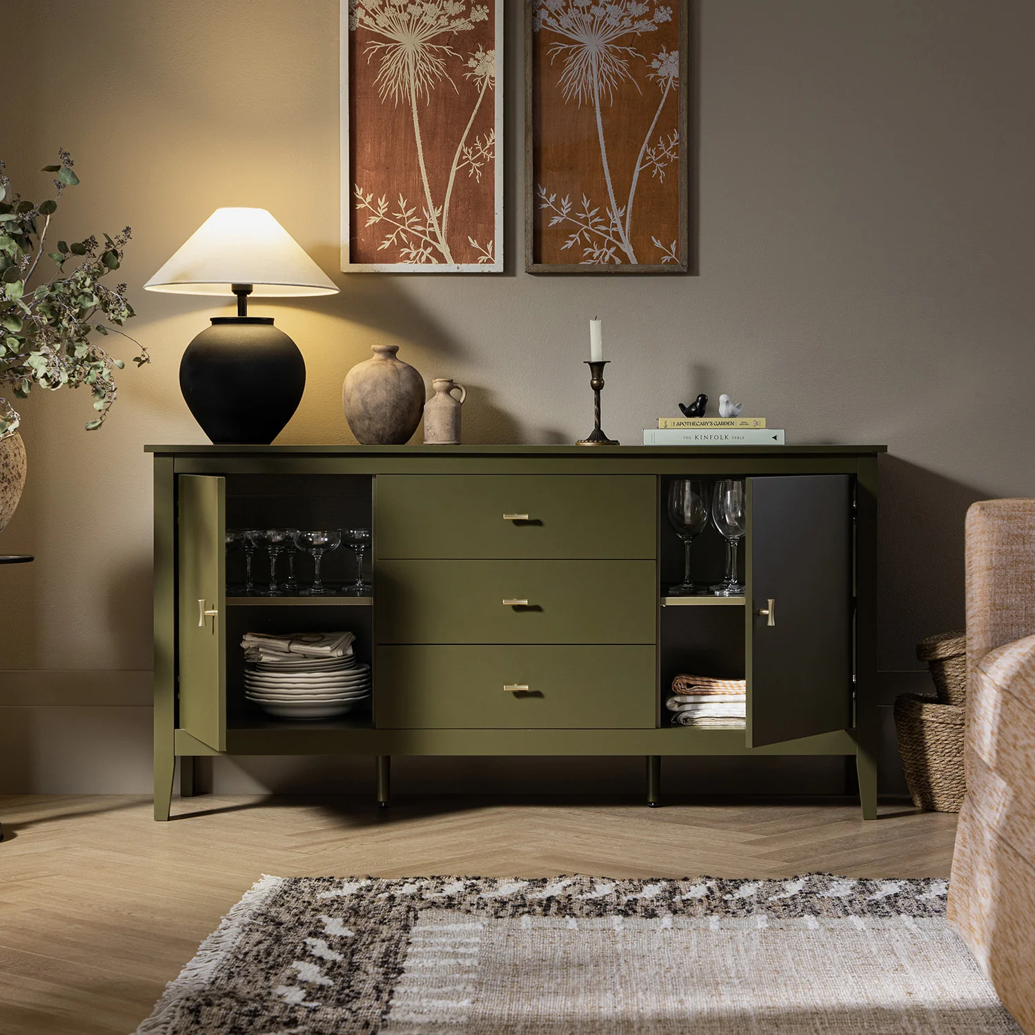 Oakham Wide Sideboard with Drawers, Olive Grove - Image 3