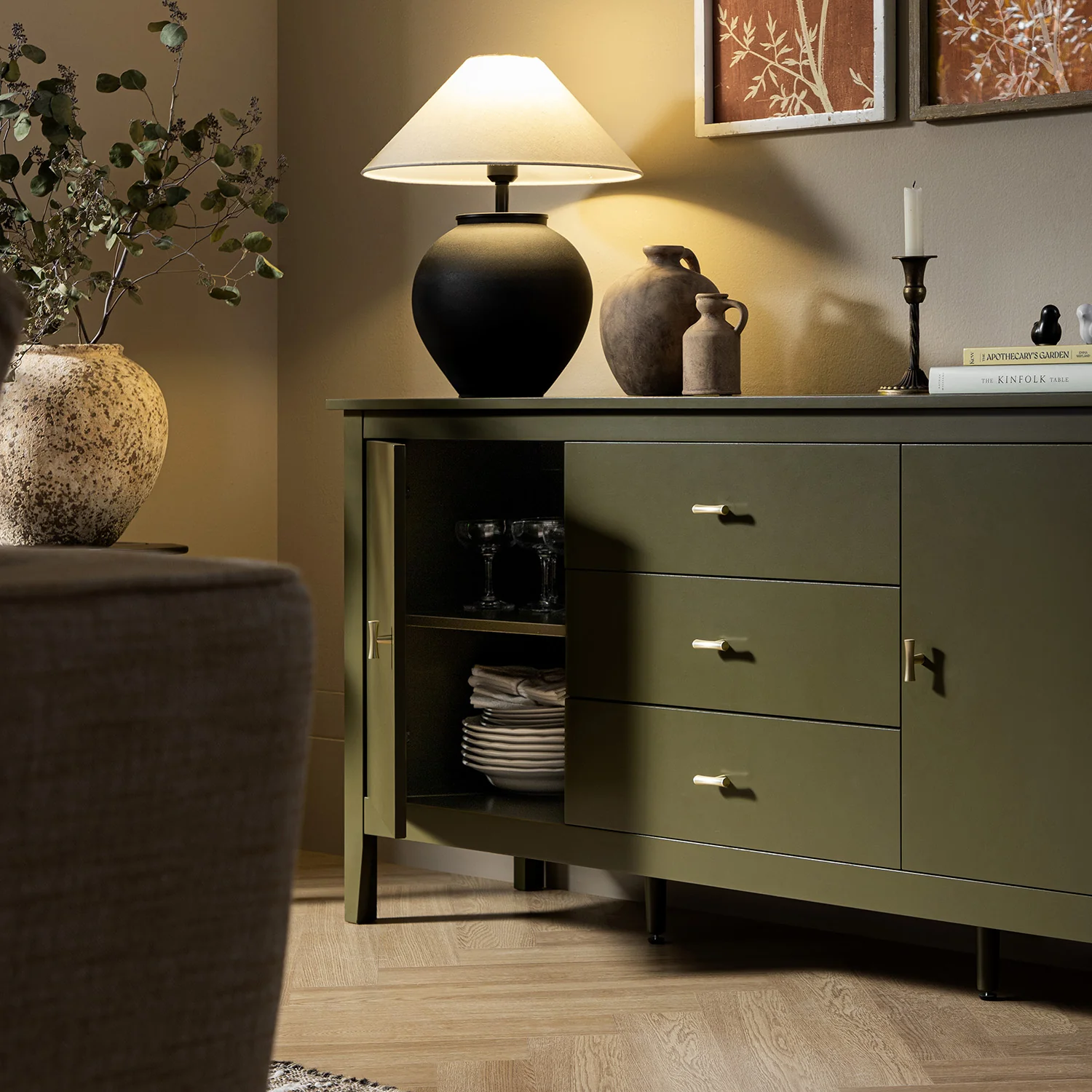 Oakham Wide Sideboard with Drawers, Olive Grove - Image 4