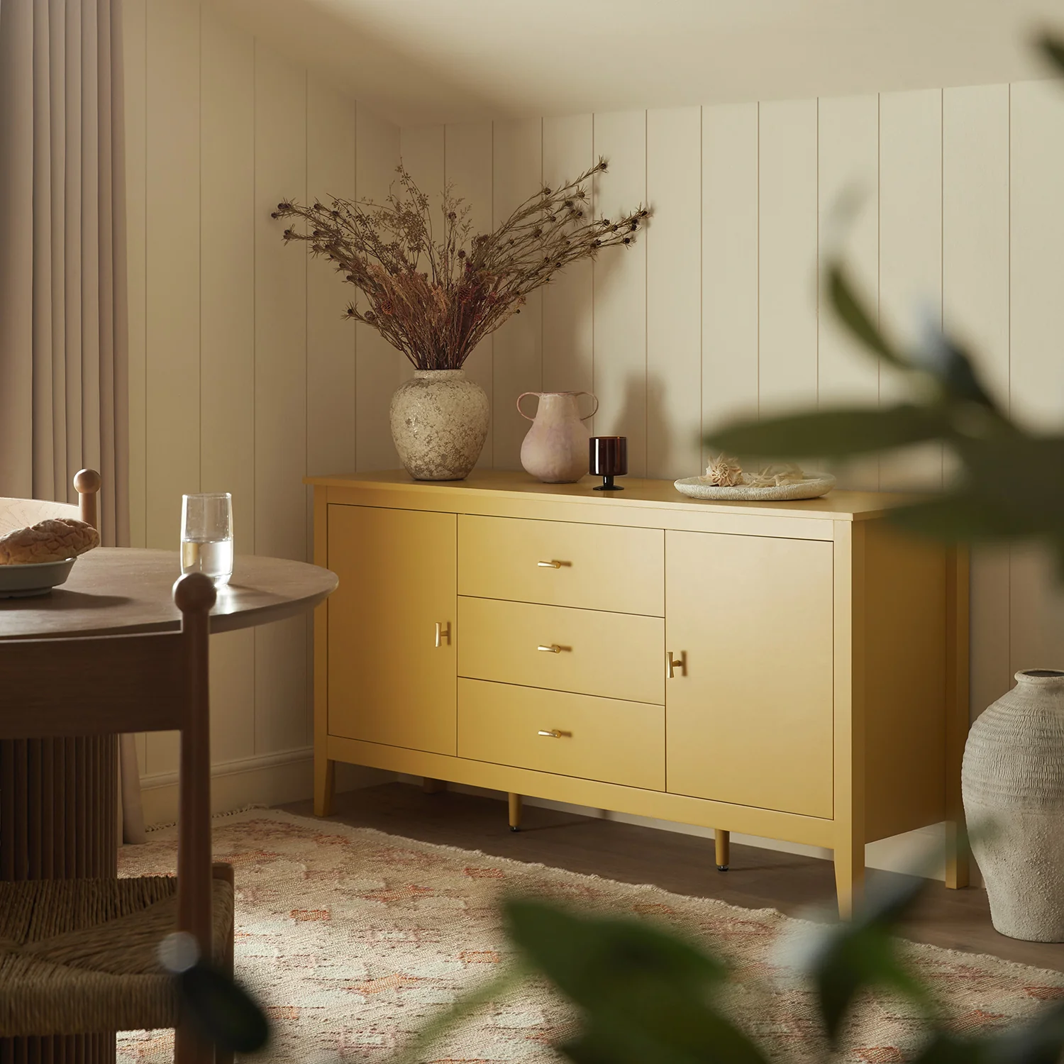 Oakham Wide Sideboard with Drawers, Rattan Yellow - Image 2