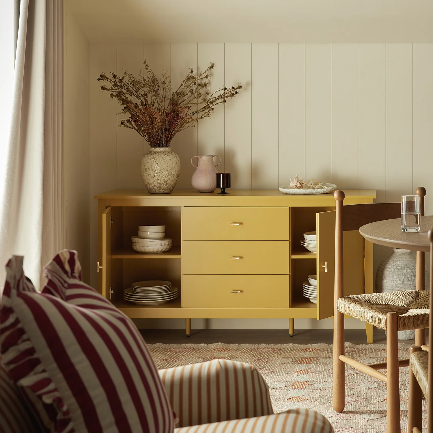 Oakham Wide Sideboard with Drawers, Rattan Yellow - Image 3