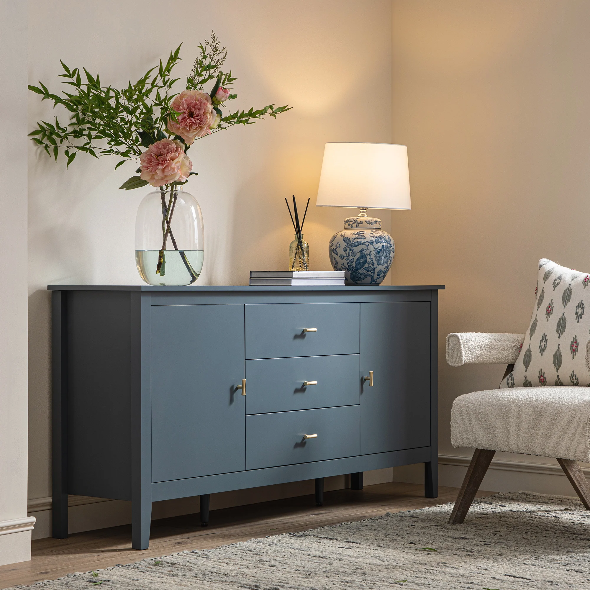 Oakham Wide Sideboard with Drawers, Stormy Blue - Image 2