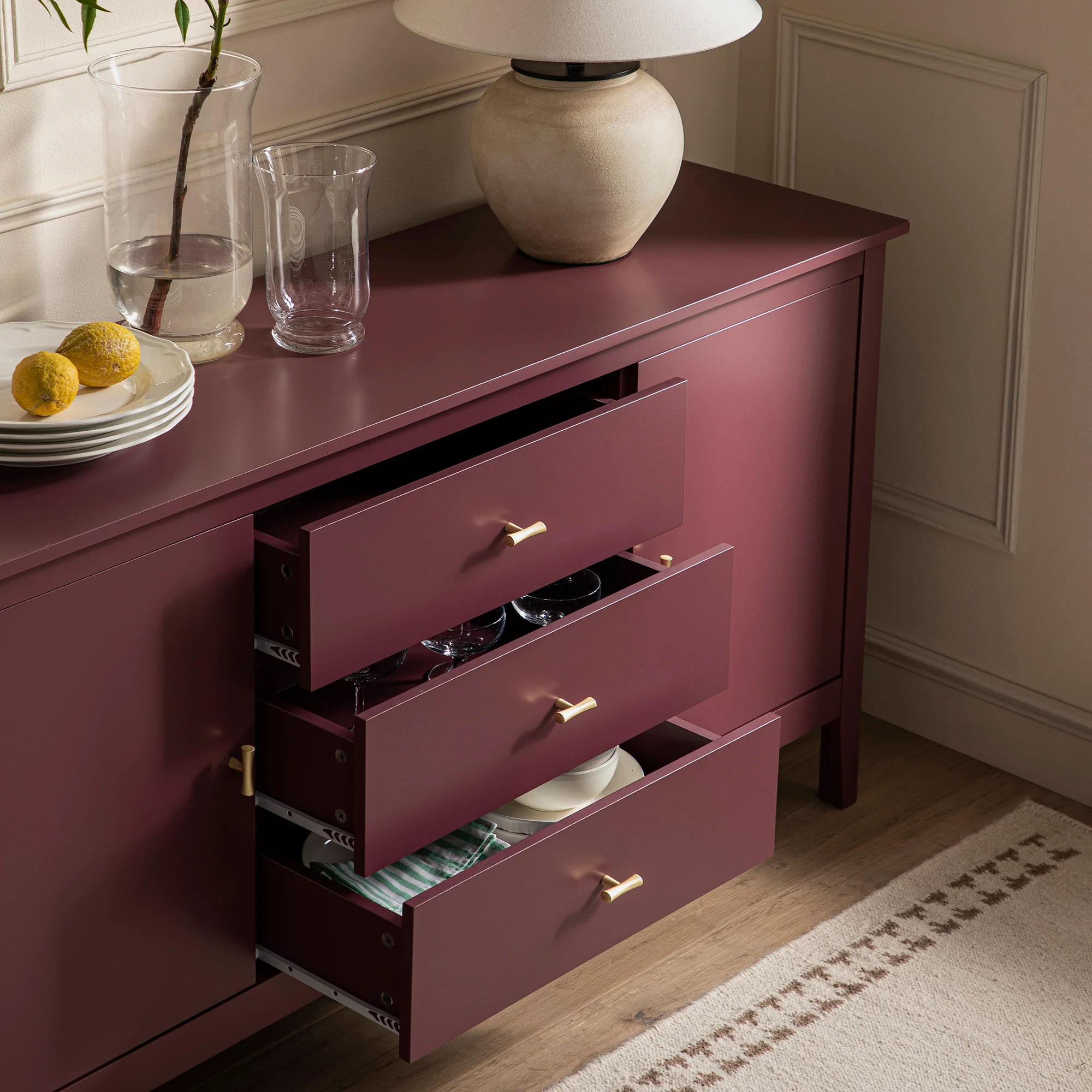 Oakham Wide Sideboard with Drawers, Wild Cherry - Image 6