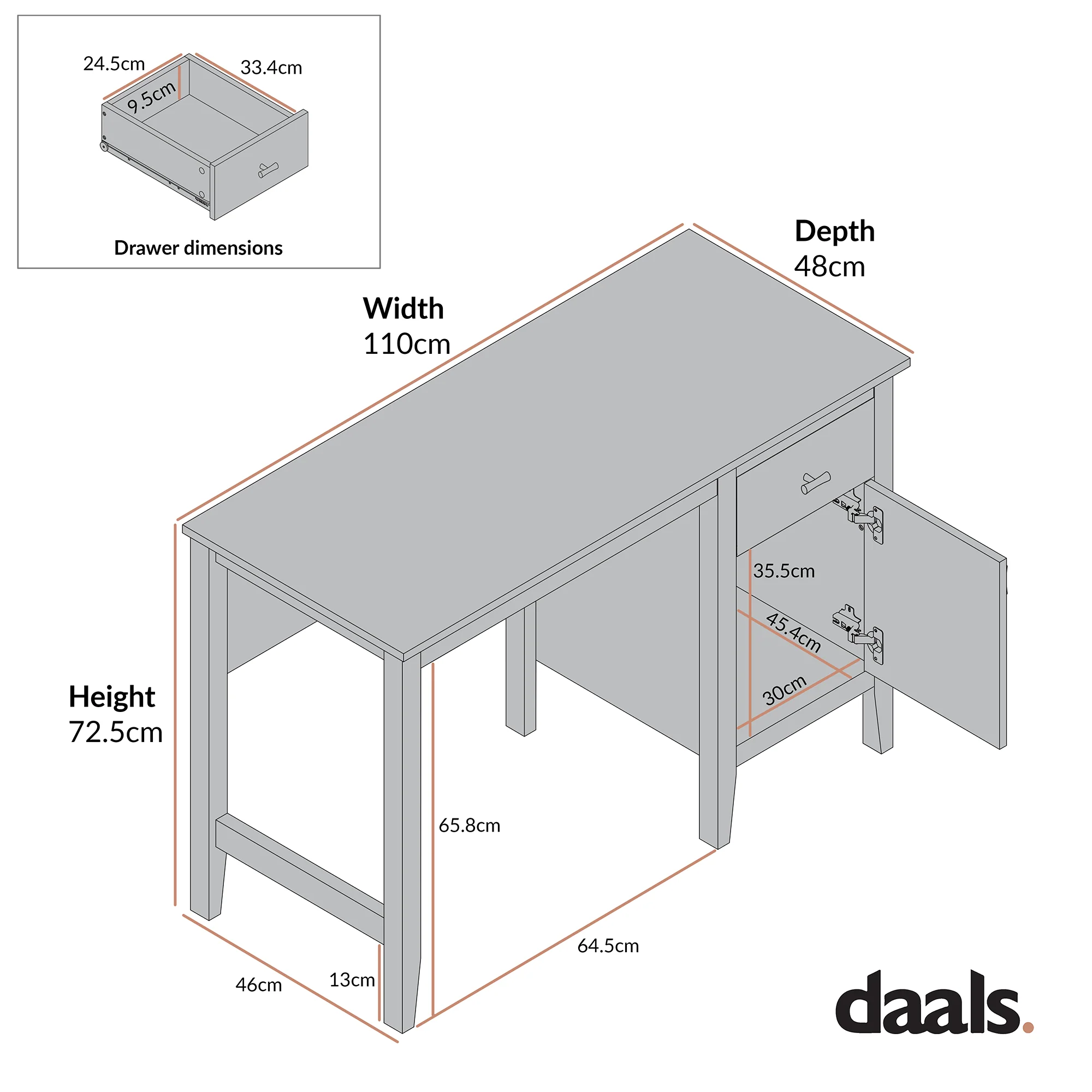 Oakham Writing Desk, Deep Greige - Image 9