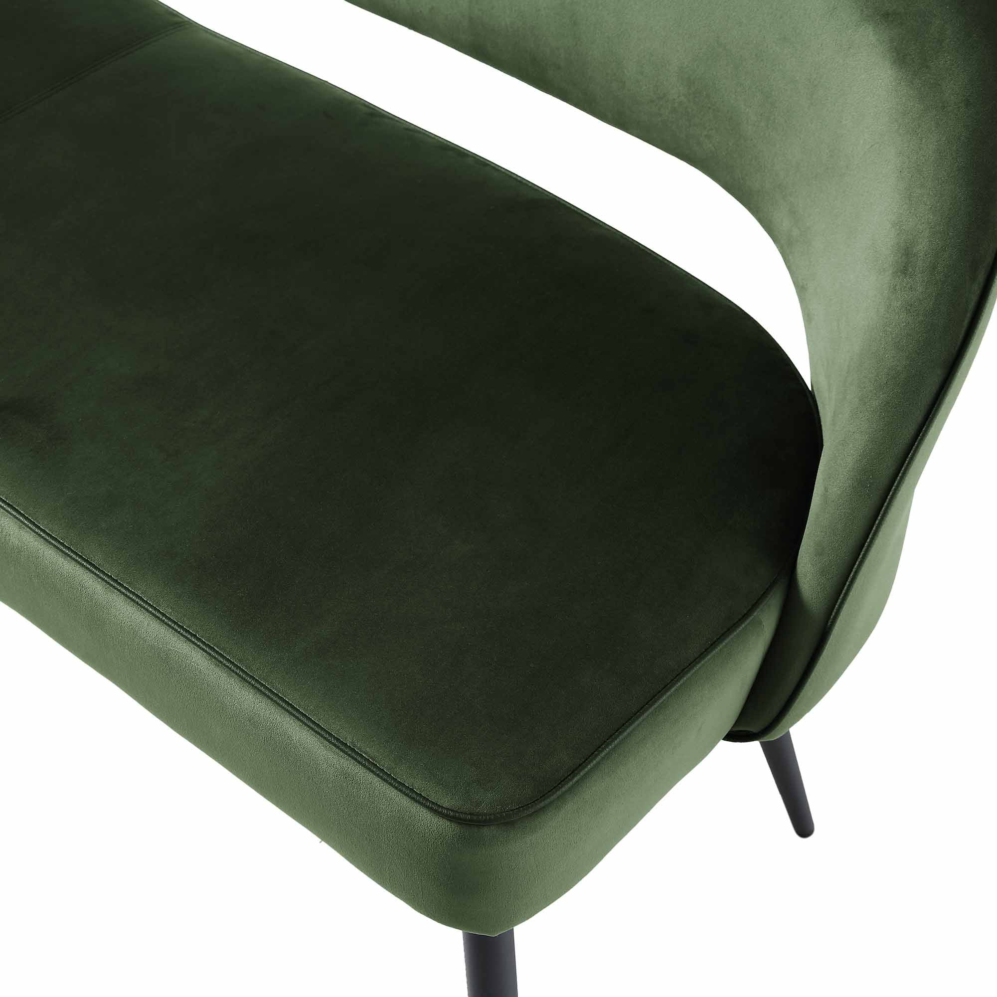 Oakley Dark Green Velvet Upholstered 3 Seater Dining Bench with Contrast Piping - Image 11