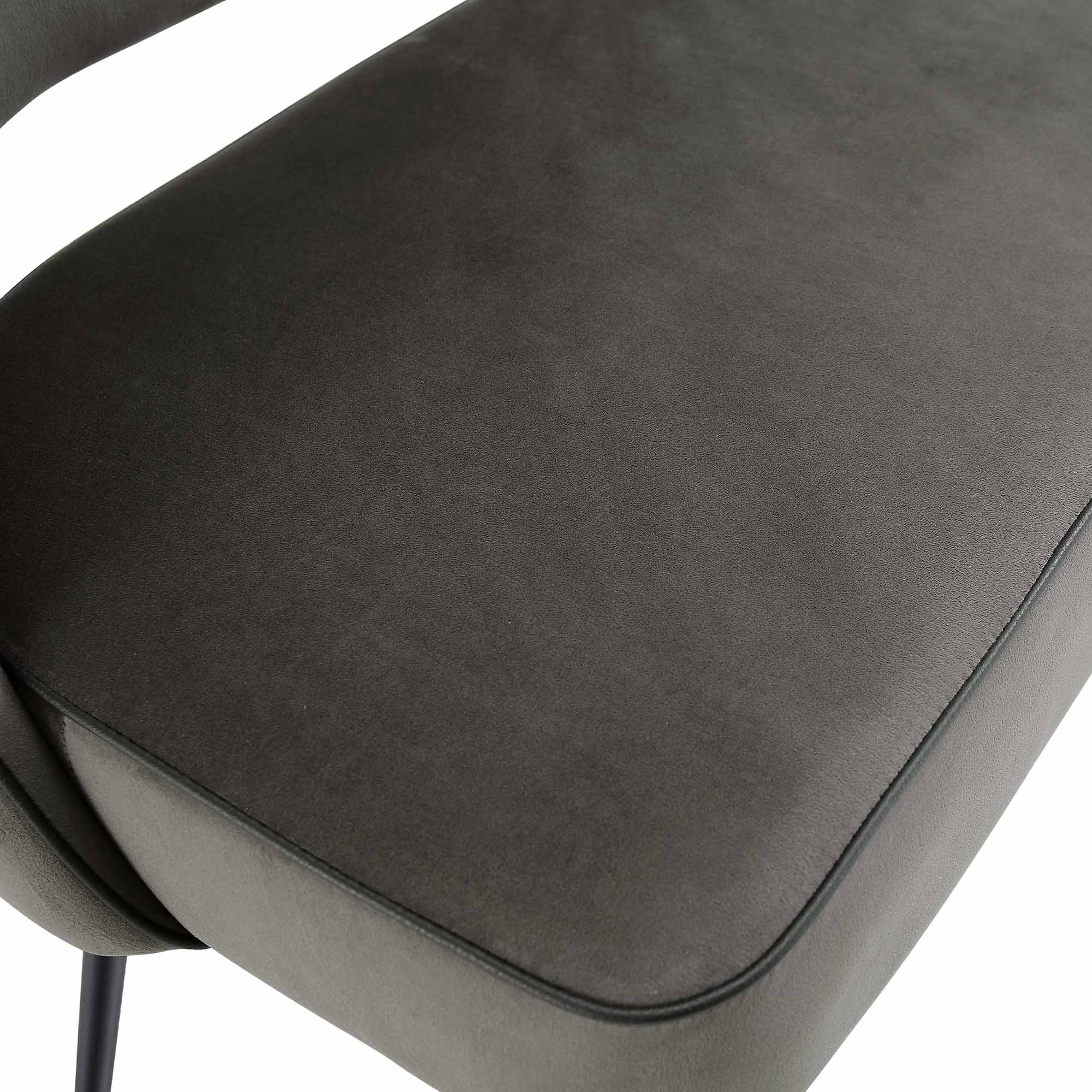 Oakley Dark Grey Velvet Upholstered 3 Seater Dining Bench with Contrast Piping - Image 12
