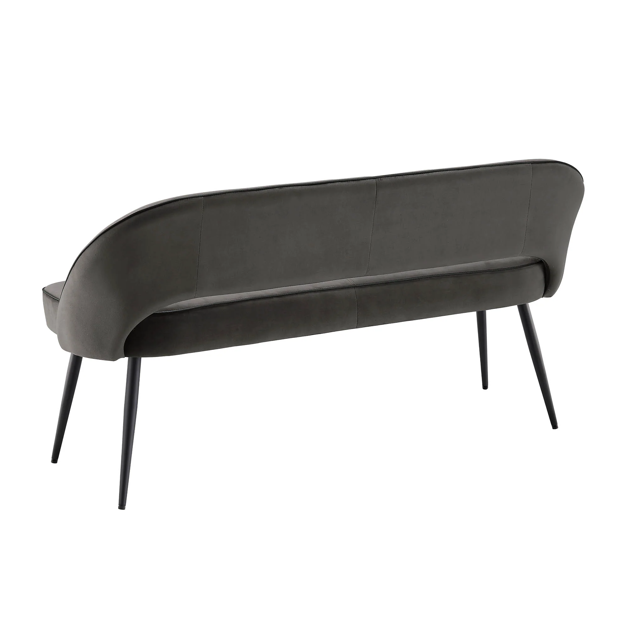 Oakley Dark Grey Velvet Upholstered 3 Seater Dining Bench with Contrast Piping - Image 7