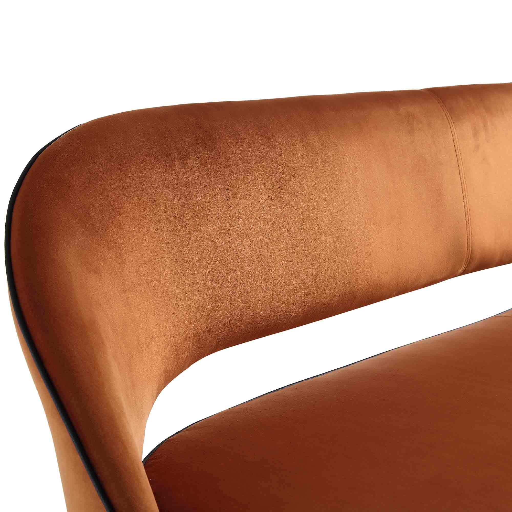Oakley Orange Velvet Upholstered 3 Seater Dining Bench with Contrast Piping - Image 11