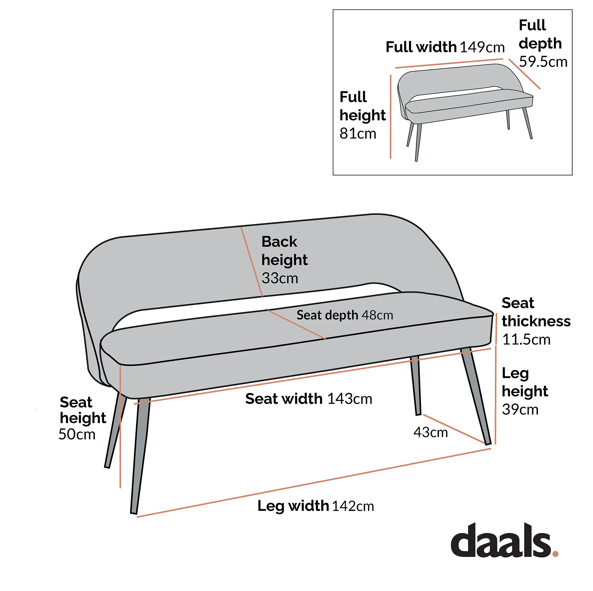 Oakley Dark Grey Velvet Upholstered 3 Seater Dining Bench with Contrast Piping - Image 5