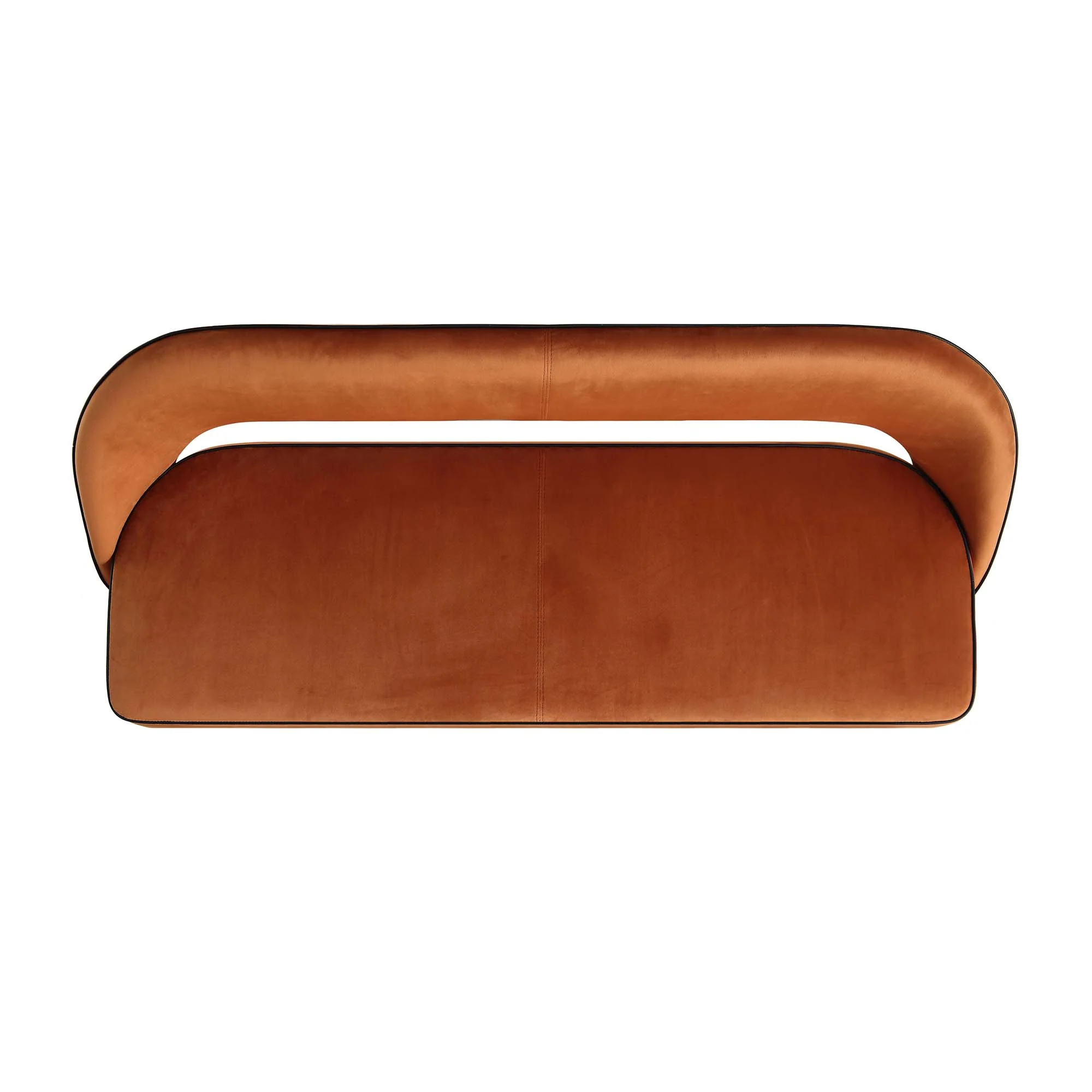 Oakley Orange Velvet Upholstered 3 Seater Dining Bench with Contrast Piping - Image 7