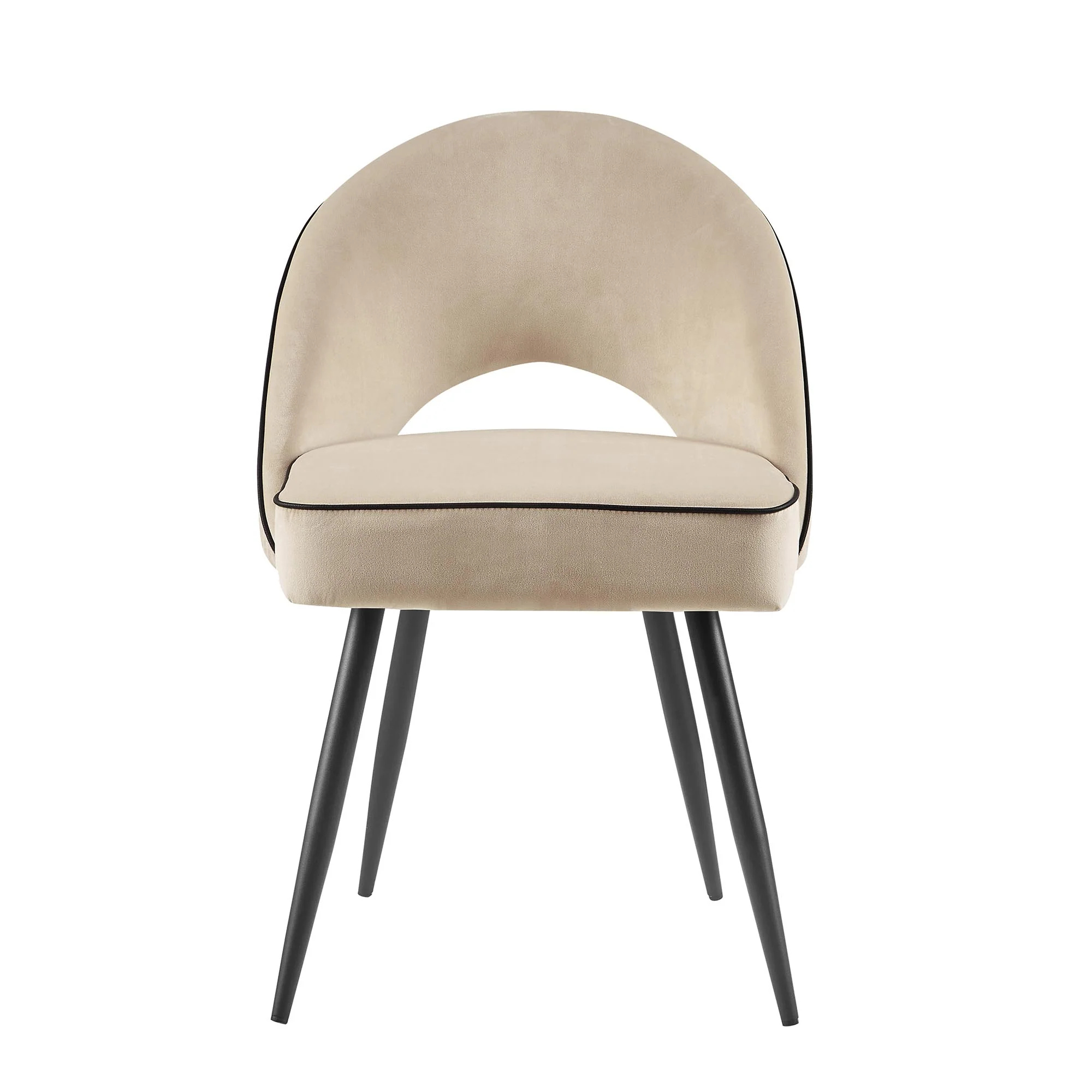 Oakley Set of 2 Champagne Velvet Upholstered Dining Chairs with Contrast Piping - Image 3