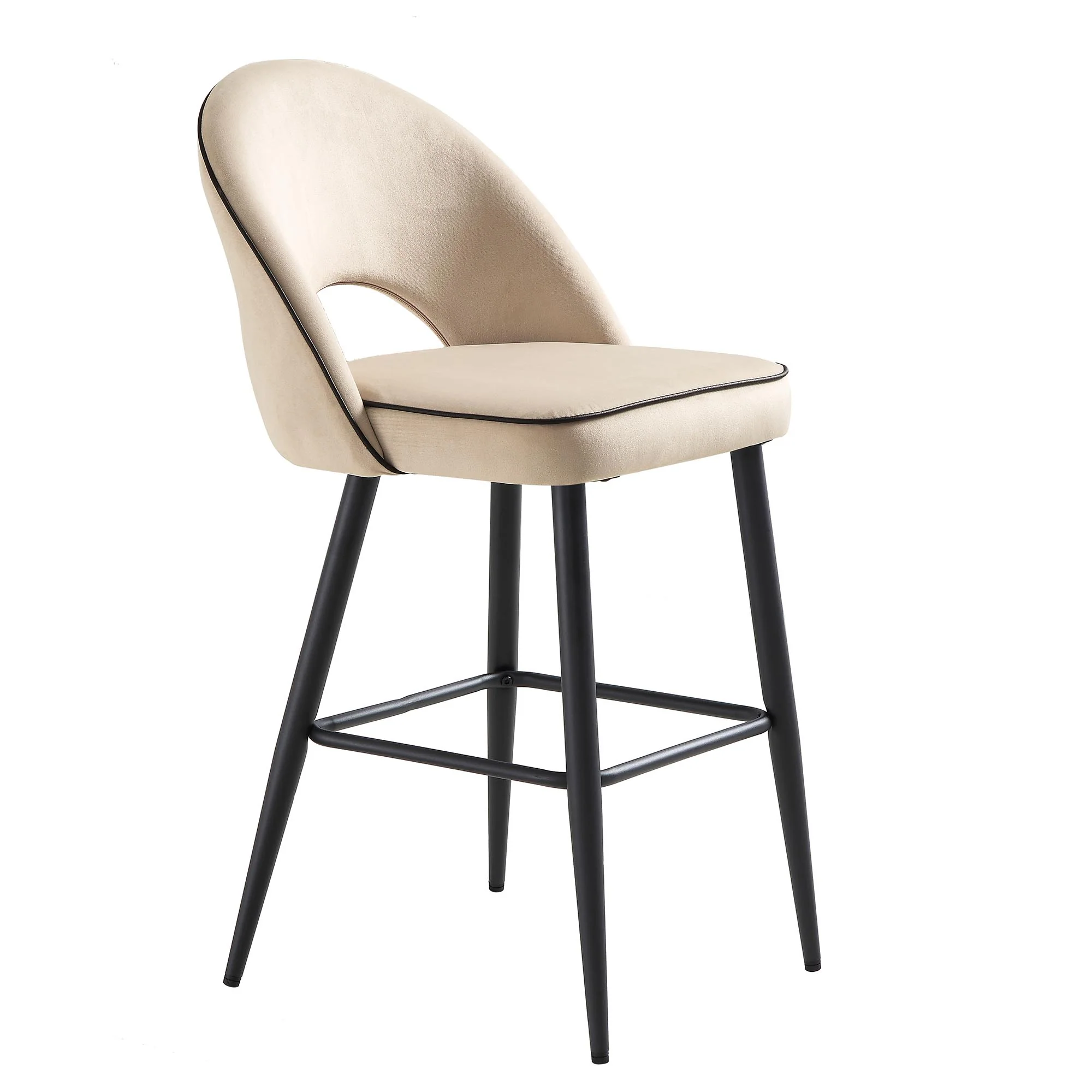 Oakley Set of 2 Champagne Velvet Upholstered Counter Stools with Contrast Piping - Image 6