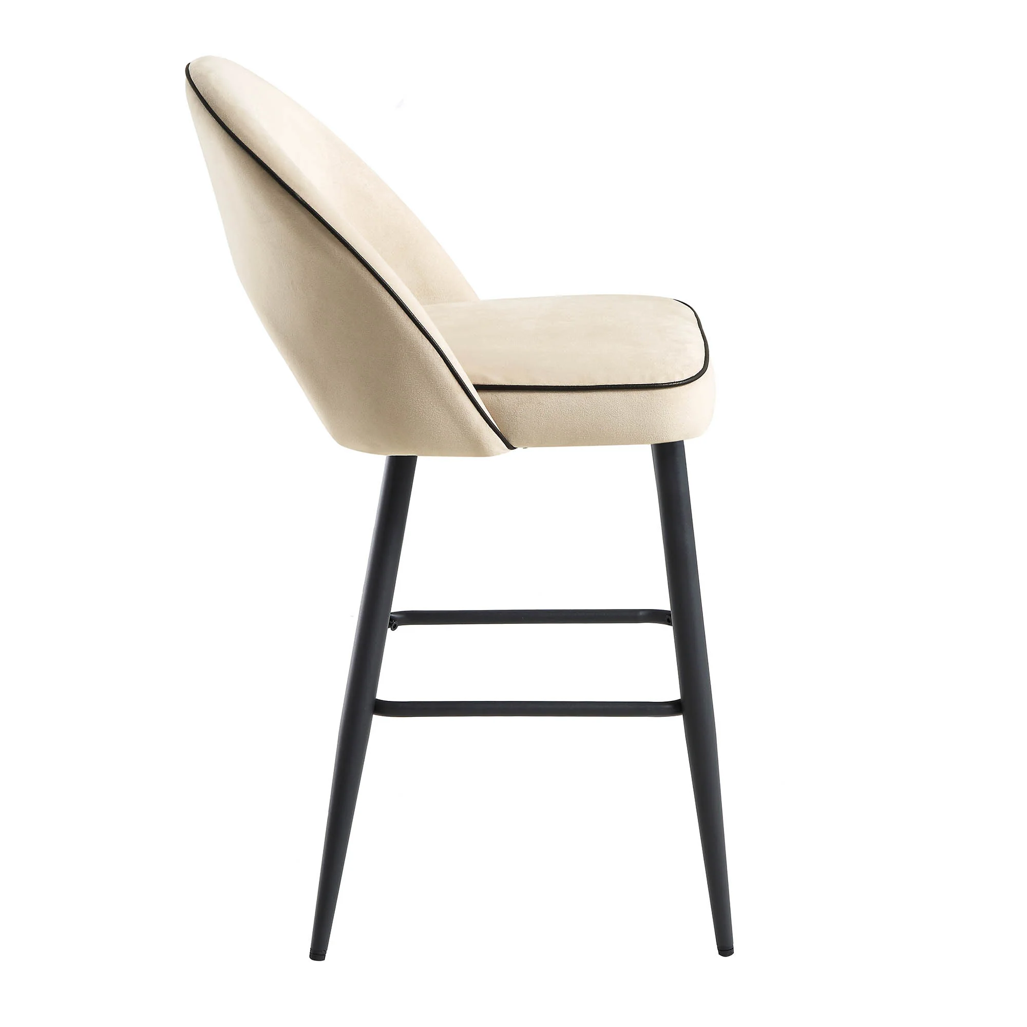 Oakley Set of 2 Champagne Velvet Upholstered Counter Stools with Contrast Piping - Image 7