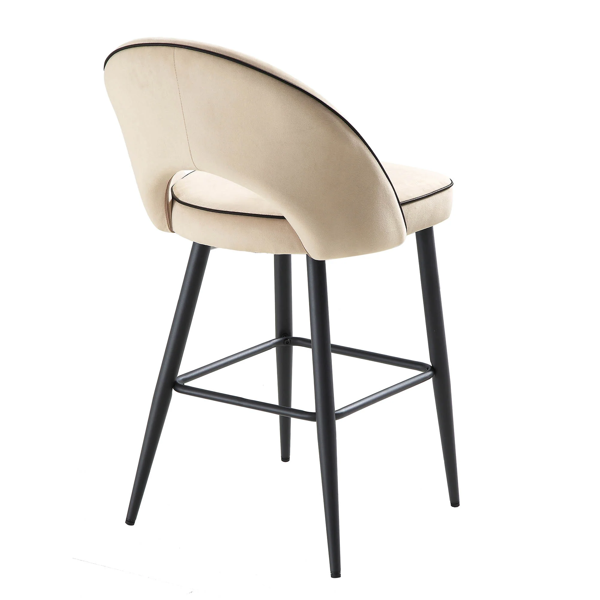 Oakley Set of 2 Champagne Velvet Upholstered Counter Stools with Contrast Piping - Image 8