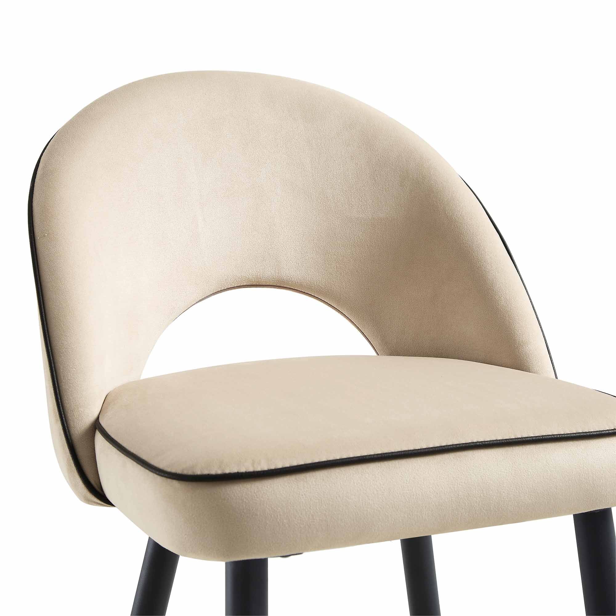 Oakley Set of 2 Champagne Velvet Upholstered Counter Stools with Contrast Piping - Image 9