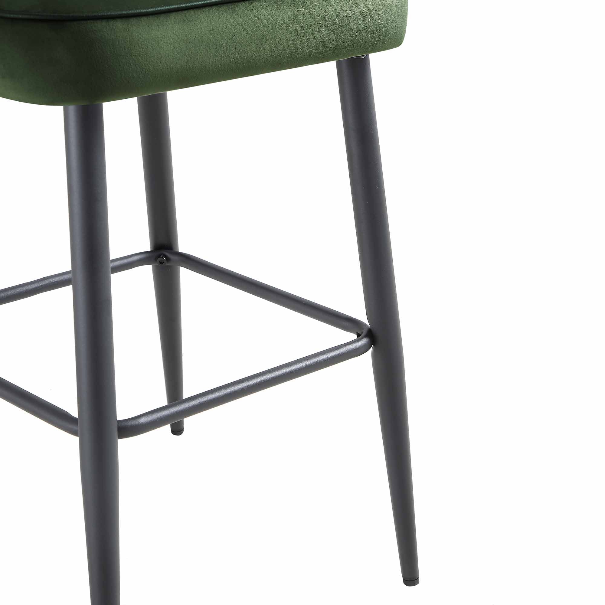 Oakley Set of 2 Dark Green Velvet Upholstered Counter Stools with Contrast Piping - Image 11