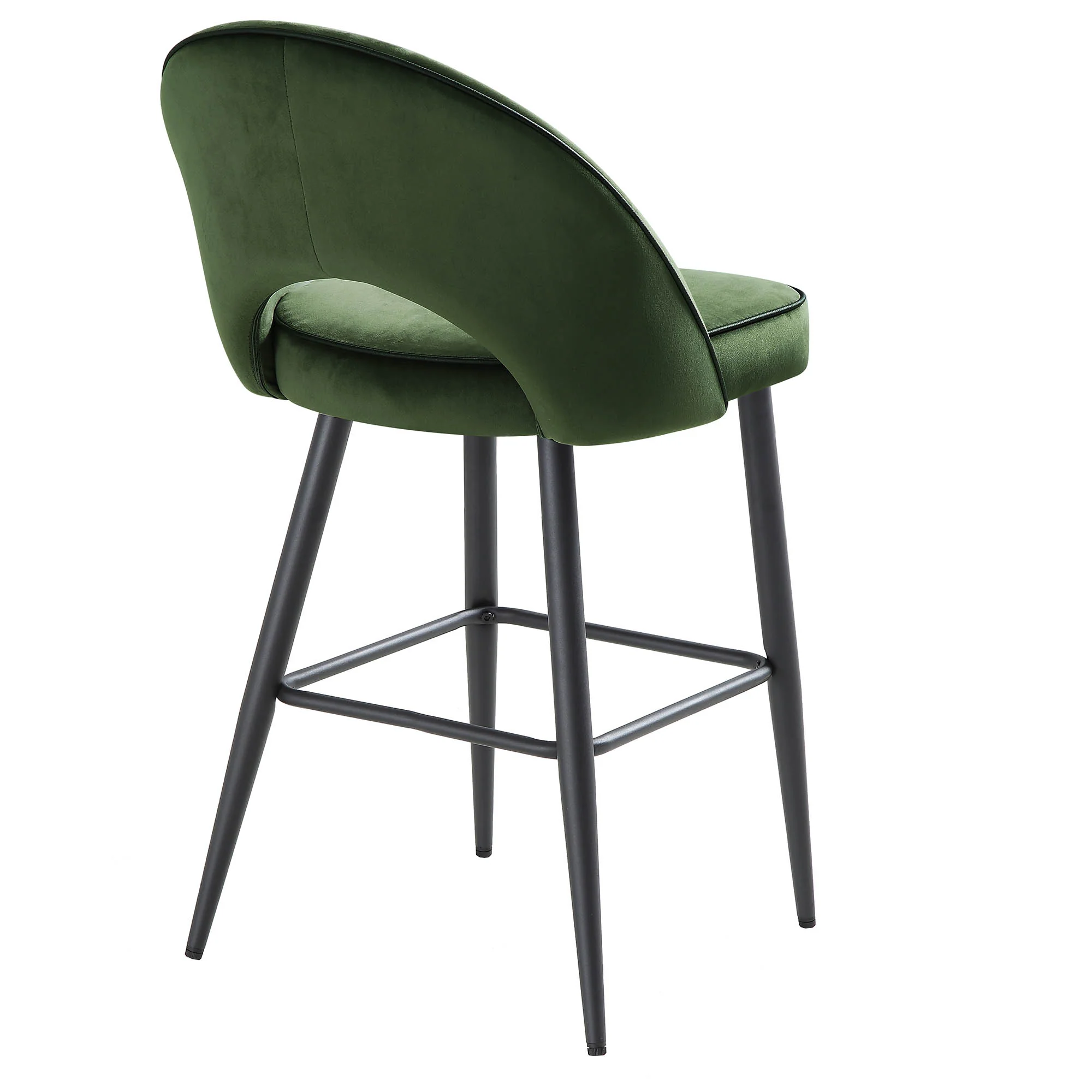 Oakley Set of 2 Dark Green Velvet Upholstered Counter Stools with Contrast Piping - Image 8