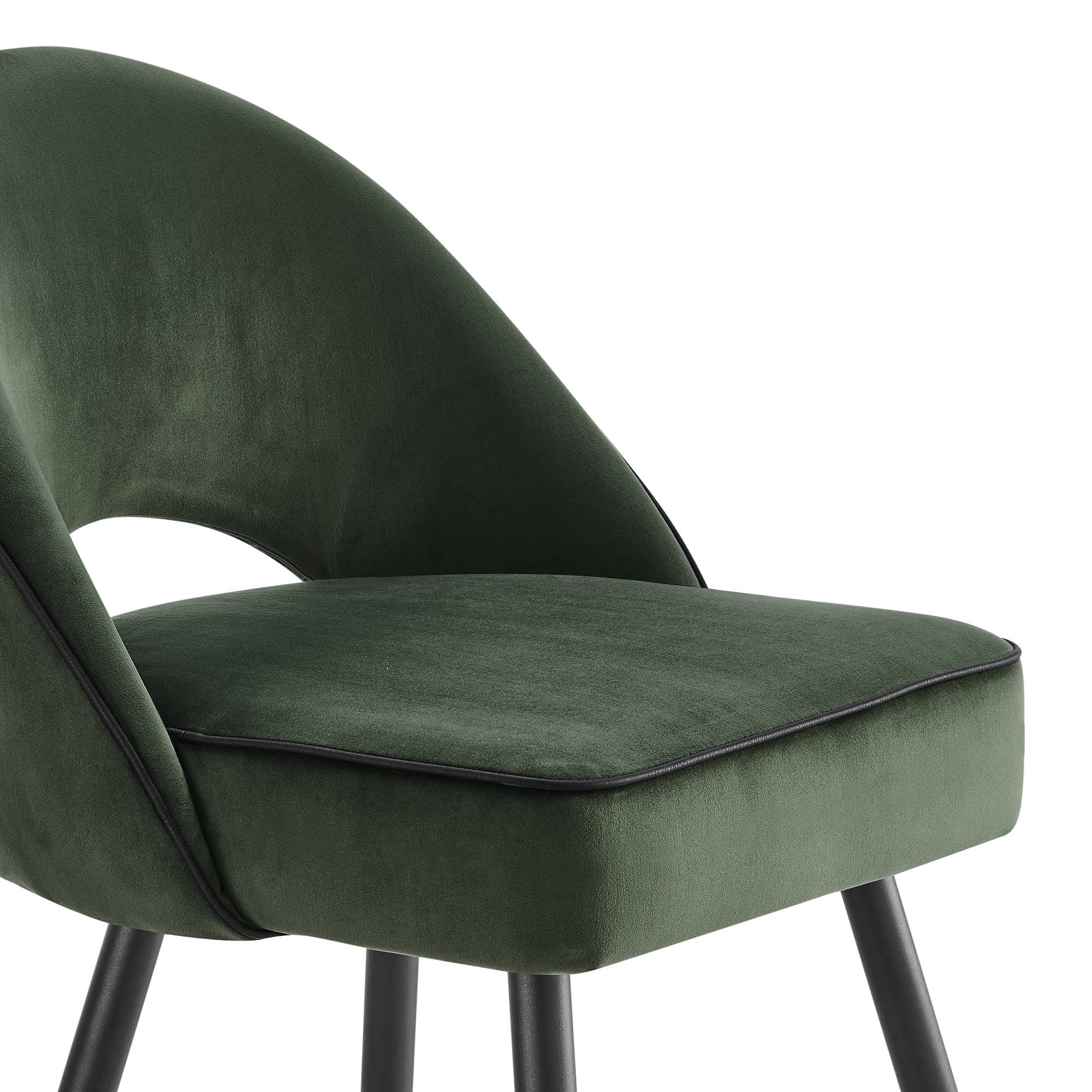 Oakley Set of 2 Dark Green Velvet Upholstered Dining Chairs with Contrast Piping - Image 8