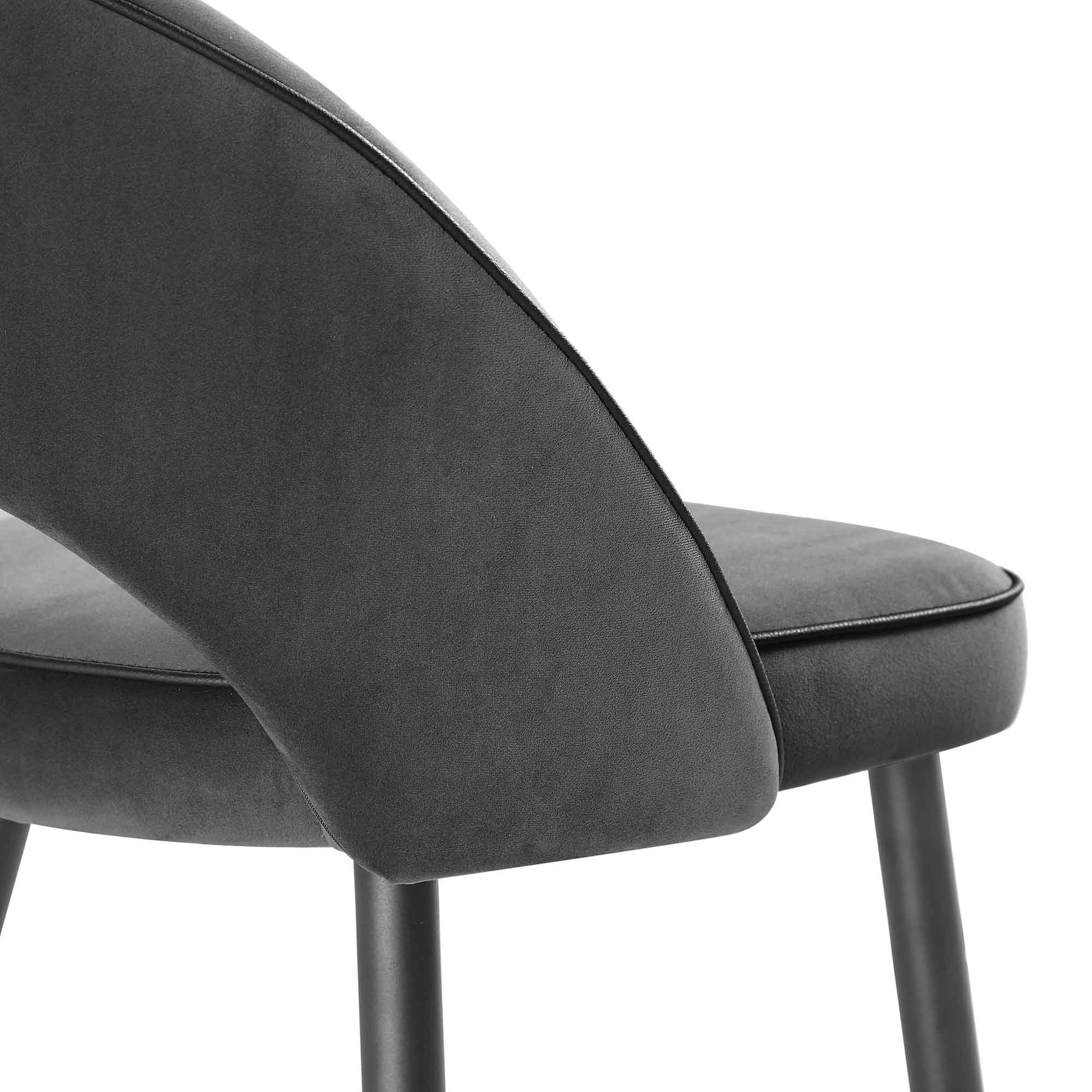 Oakley Set of 2 Dark Grey Velvet Upholstered Counter Stools with Contrast Piping - Image 12