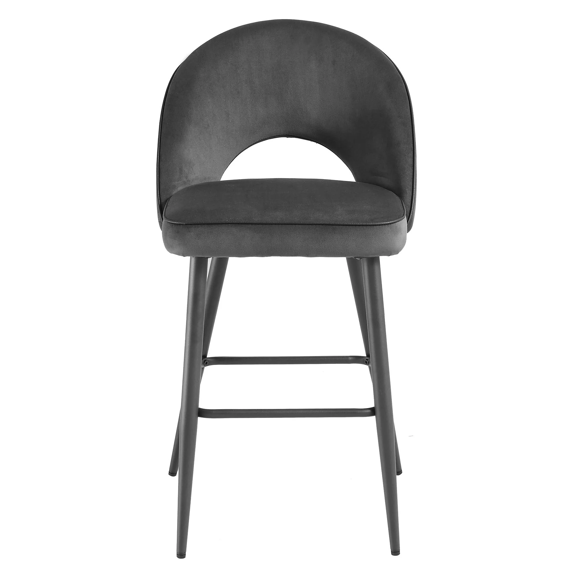 Oakley Set of 2 Dark Grey Velvet Upholstered Counter Stools with Contrast Piping - Image 3