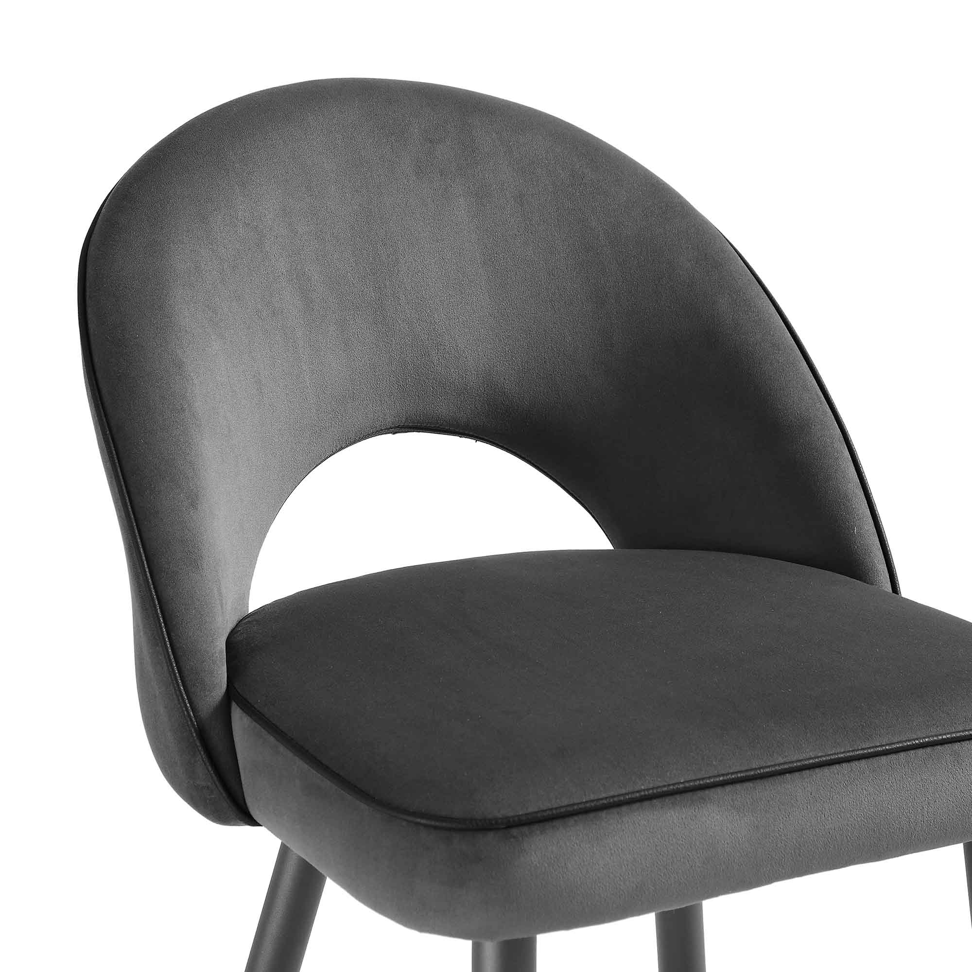 Oakley Set of 2 Dark Grey Velvet Upholstered Counter Stools with Contrast Piping - Image 9