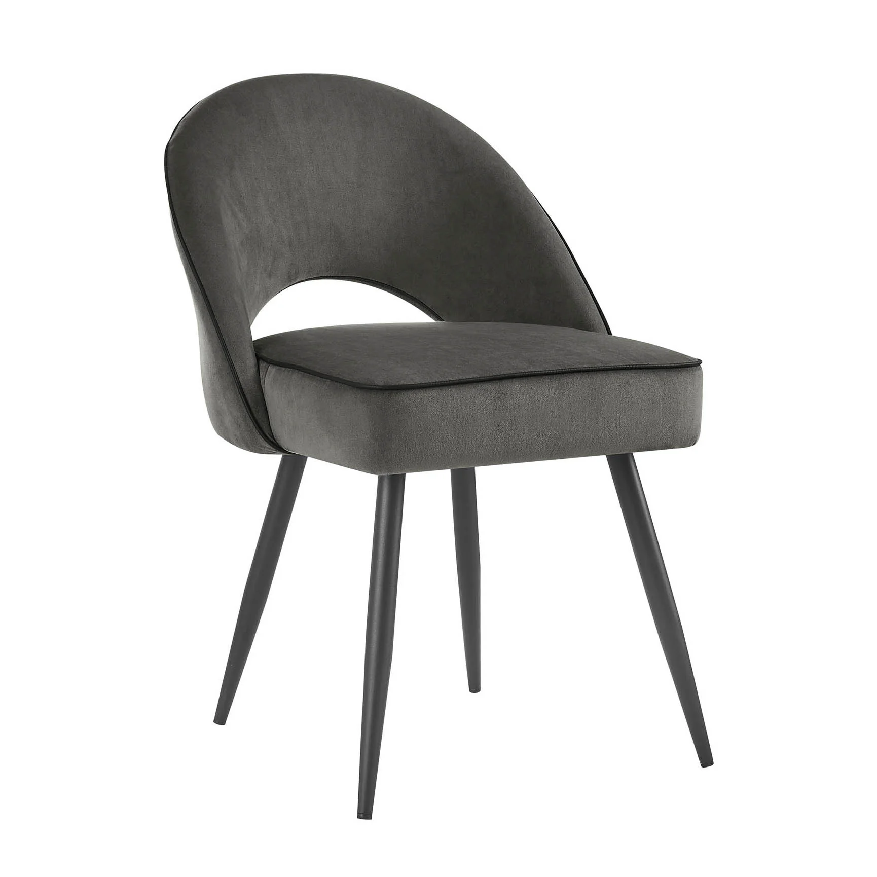 Oakley Set of 2 Dark Grey Velvet Upholstered Dining Chairs with Piping - Image 5