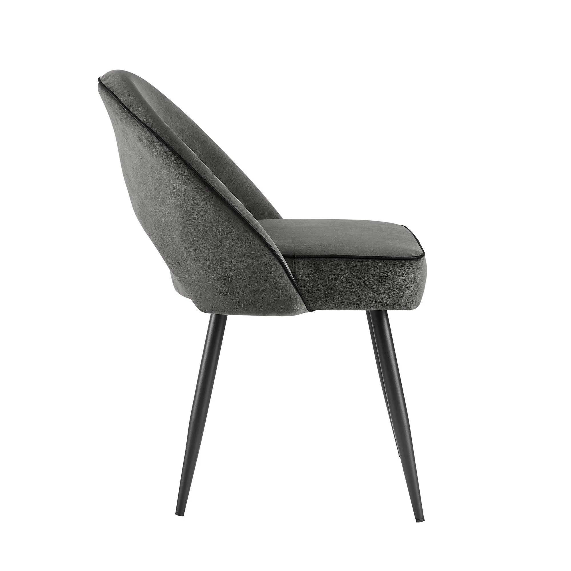 Oakley Set of 2 Dark Grey Velvet Upholstered Dining Chairs with Piping - Image 6