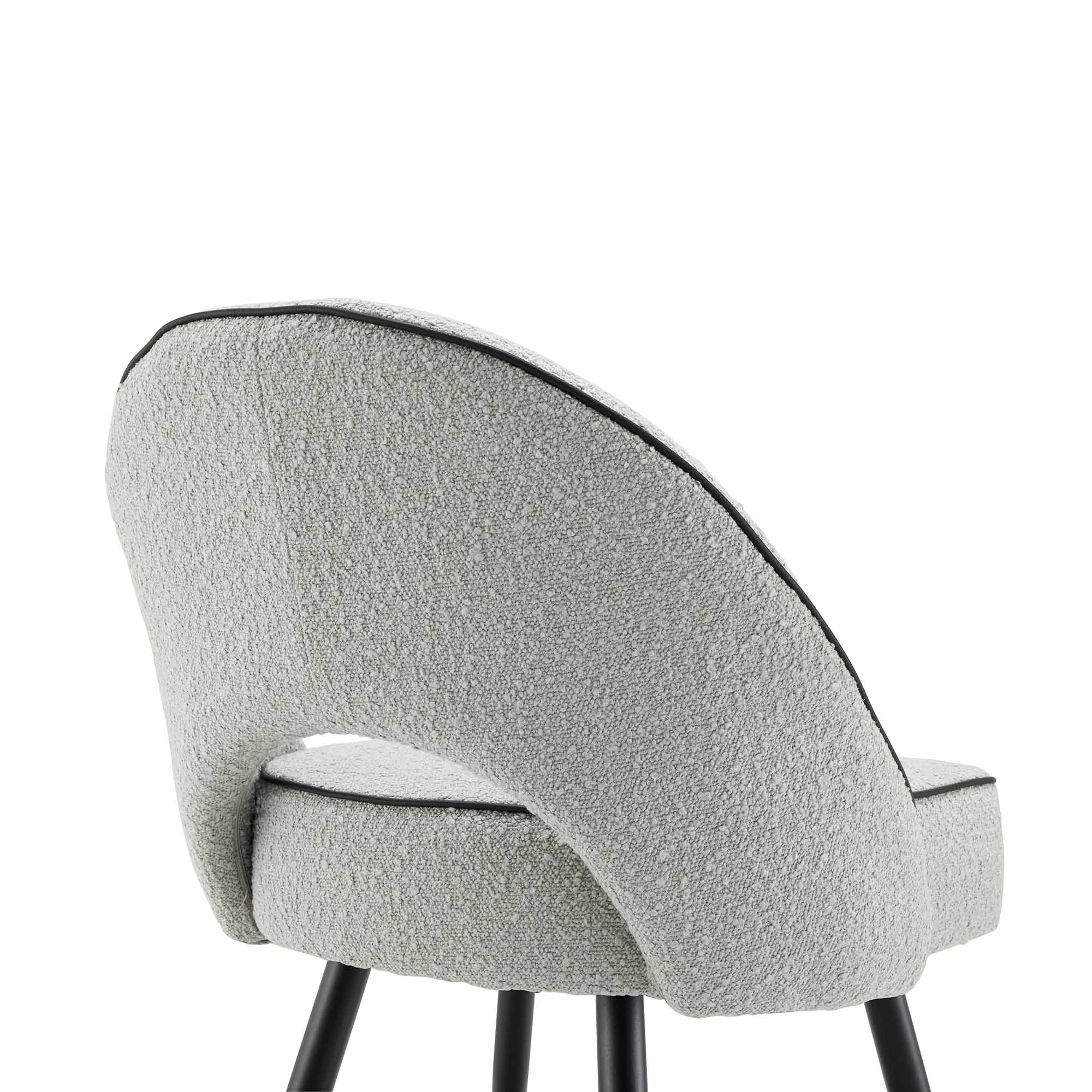 Oakley Set of 2 Grey Boucle Upholstered Dining Chairs with Piping - Image 11