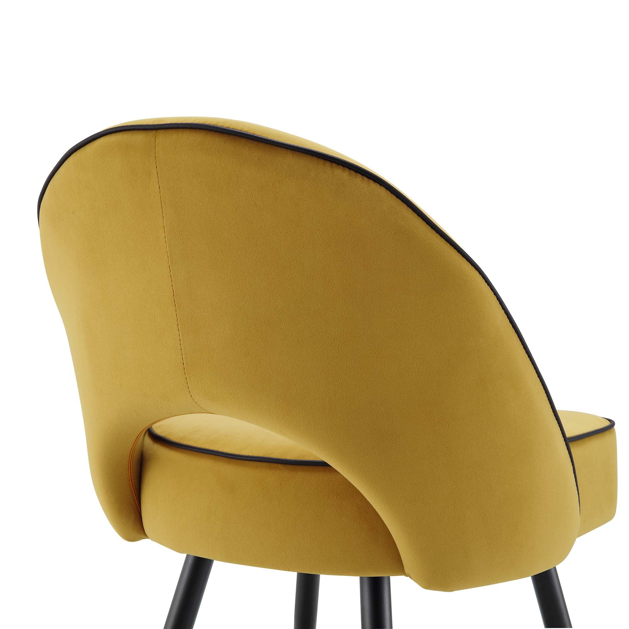 Oakley Set of 2 Mustard Yellow Velvet Upholstered Dining Chairs with Piping - Image 10