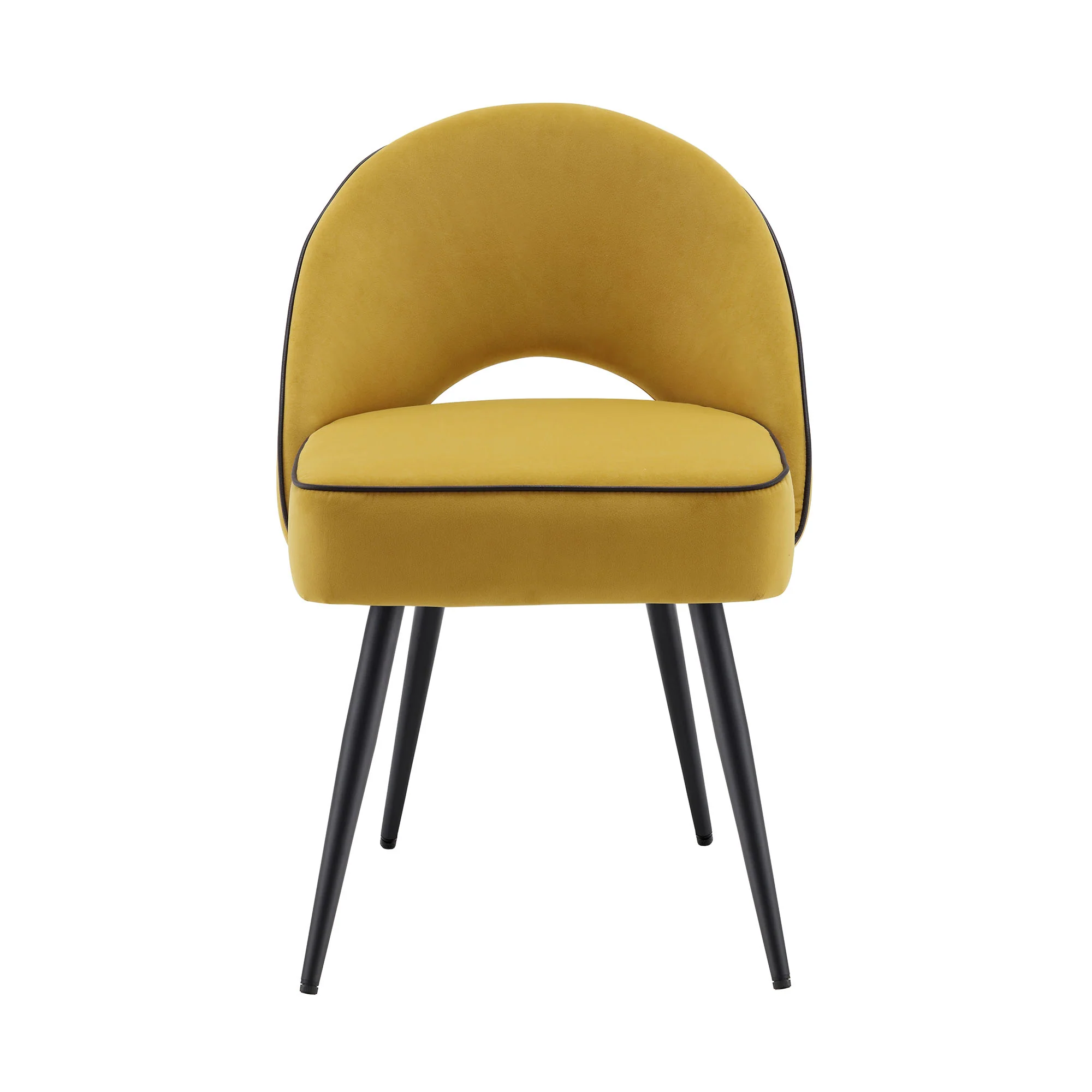 Oakley Set of 2 Mustard Yellow Velvet Upholstered Dining Chairs with Piping - Image 3