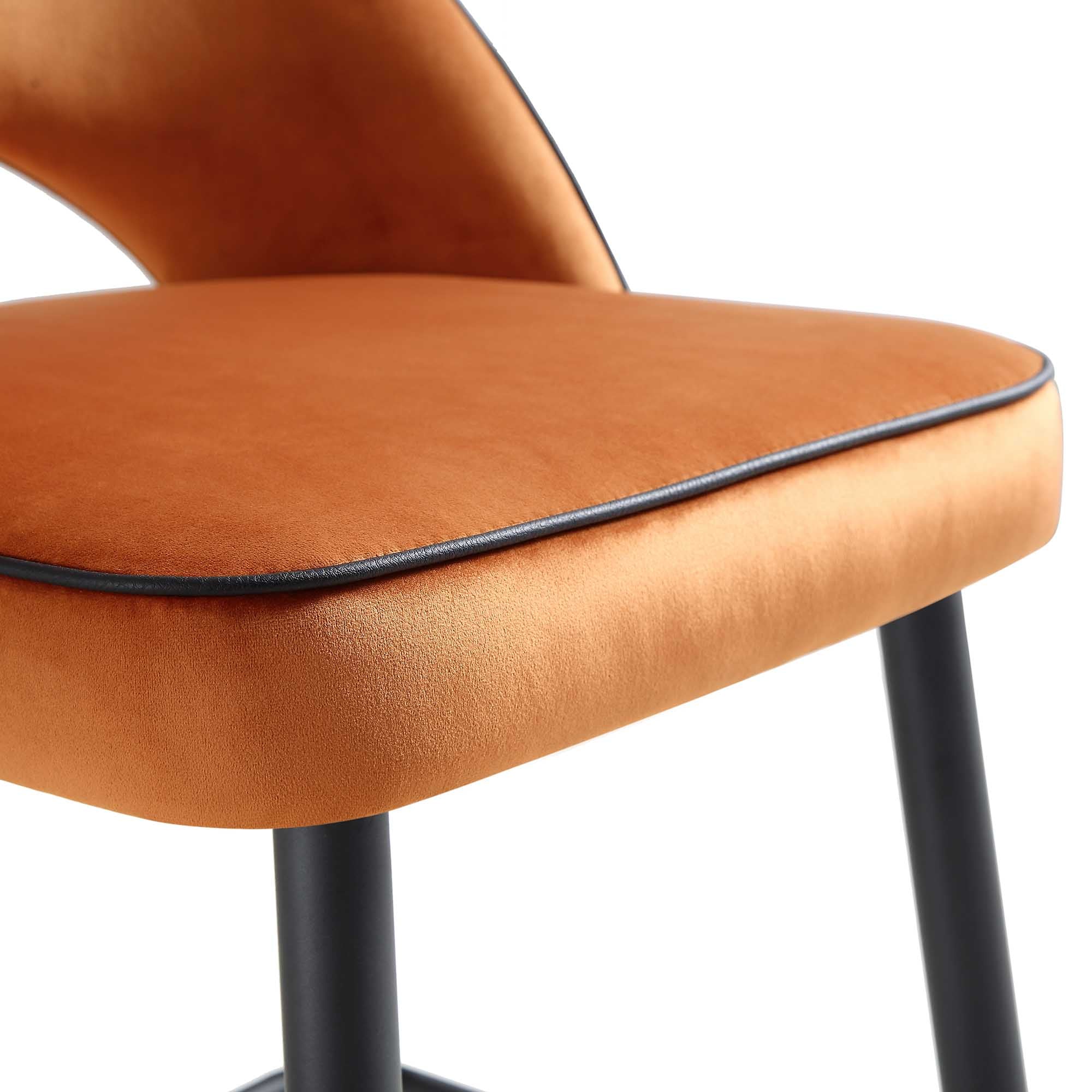 Oakley Set of 2 Orange Velvet Upholstered Counter Stools with Contrast Piping - Image 10
