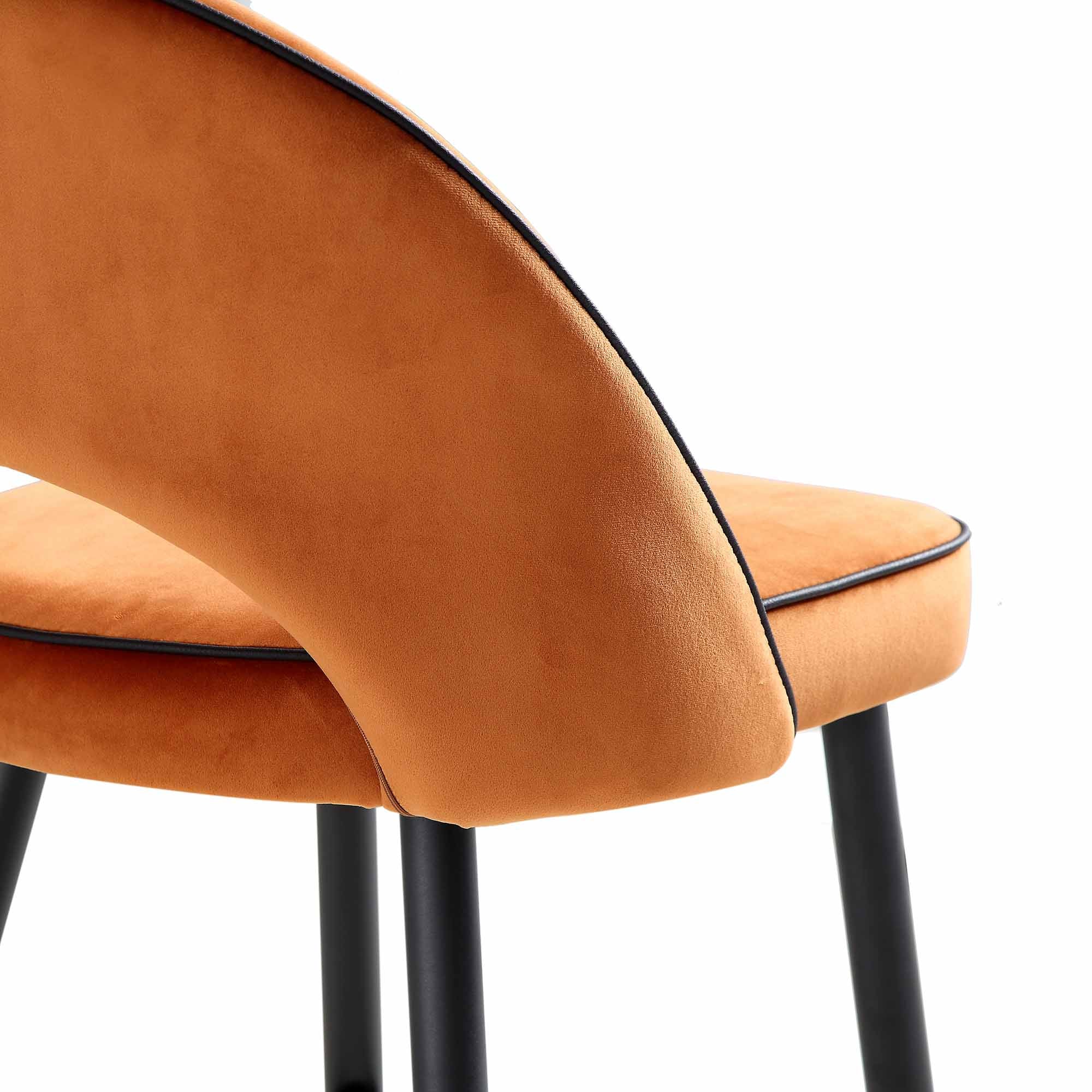 Oakley Set of 2 Orange Velvet Upholstered Counter Stools with Contrast Piping - Image 12