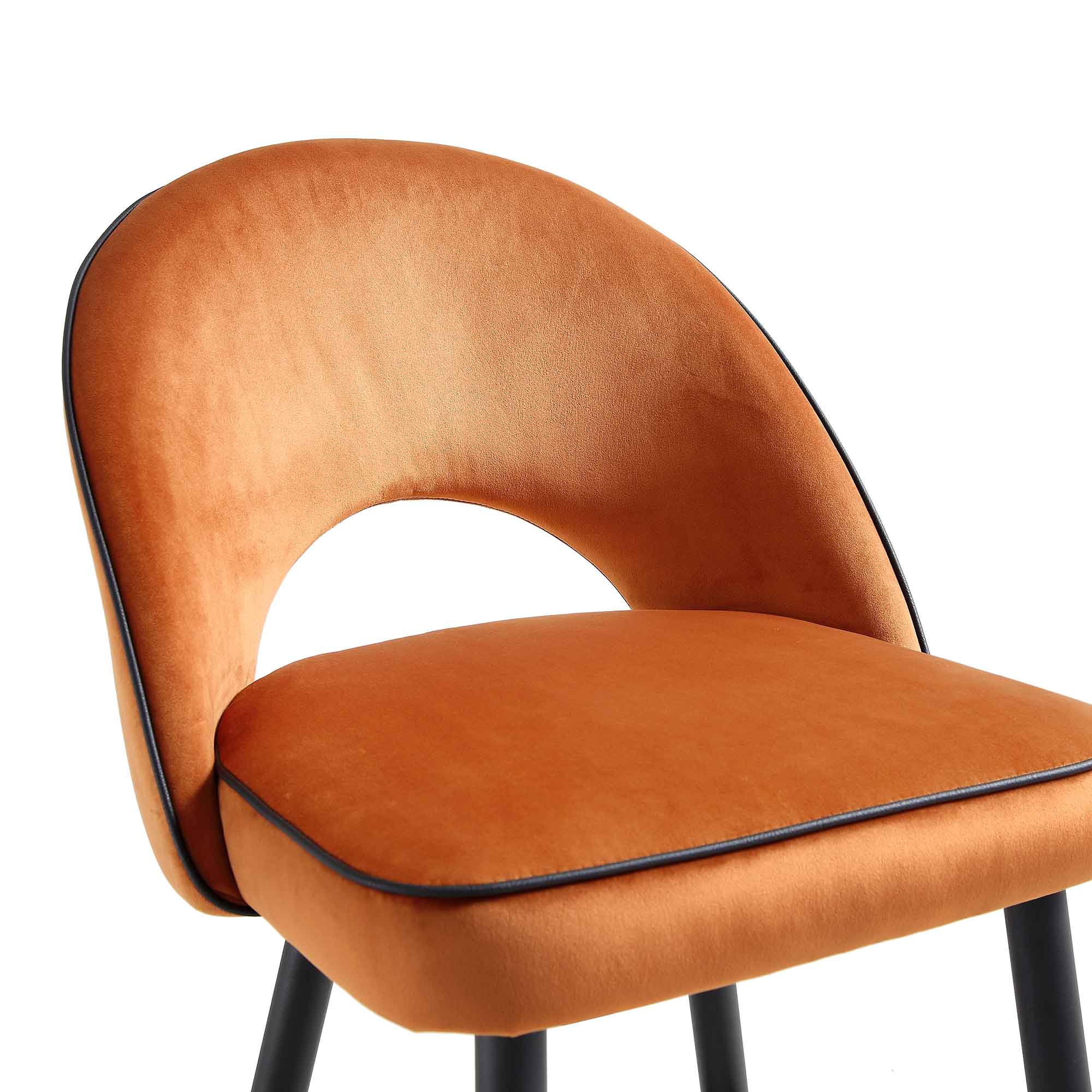 Oakley Set of 2 Orange Velvet Upholstered Counter Stools with Contrast Piping - Image 9