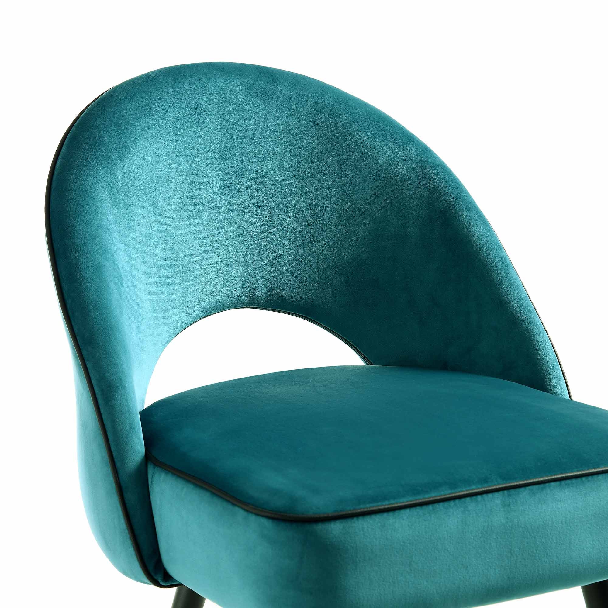Oakley Set of 2 Teal Velvet Upholstered Dining Chairs with Contrast Piping - Image 10