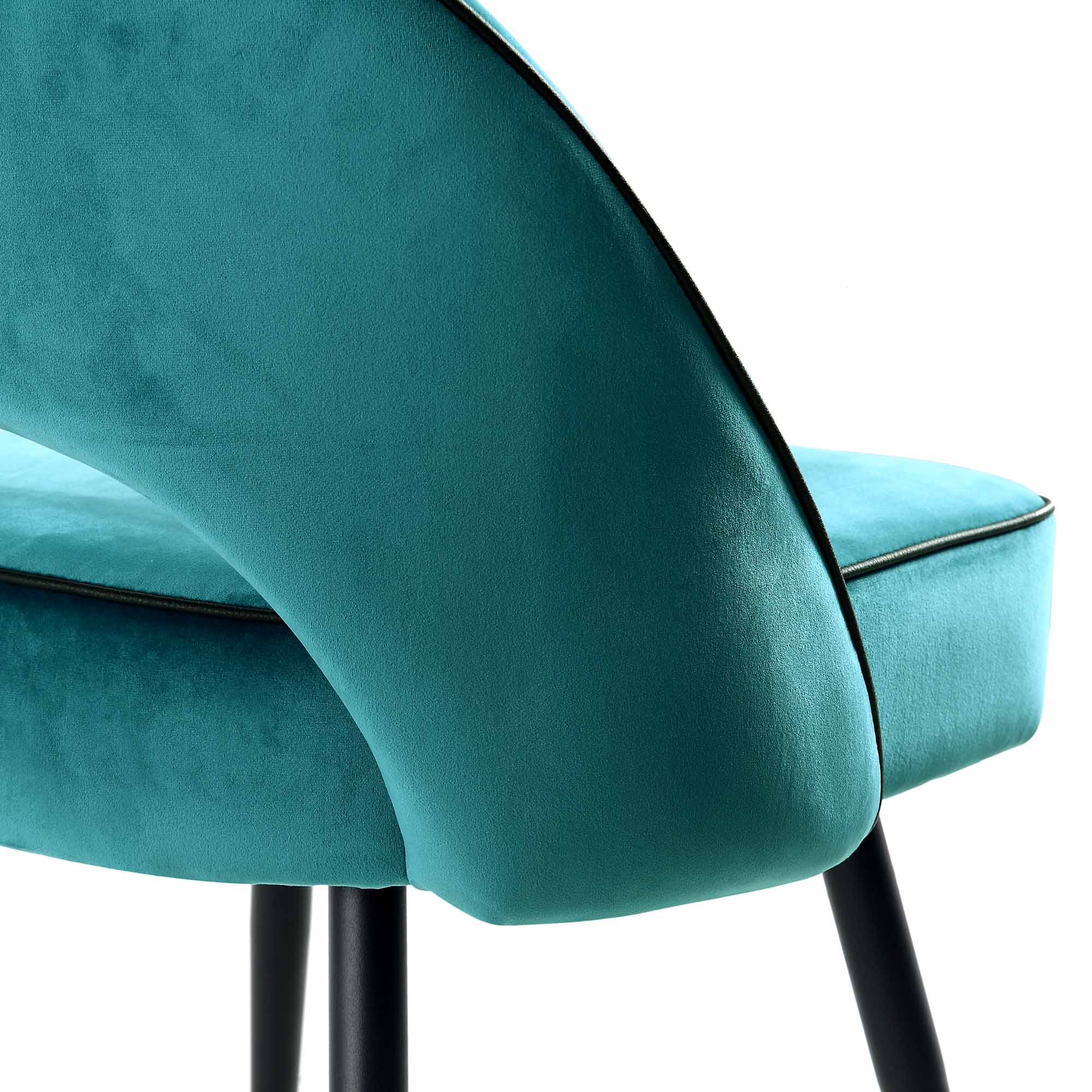 Oakley Set of 2 Teal Velvet Upholstered Dining Chairs with Contrast Piping - Image 12