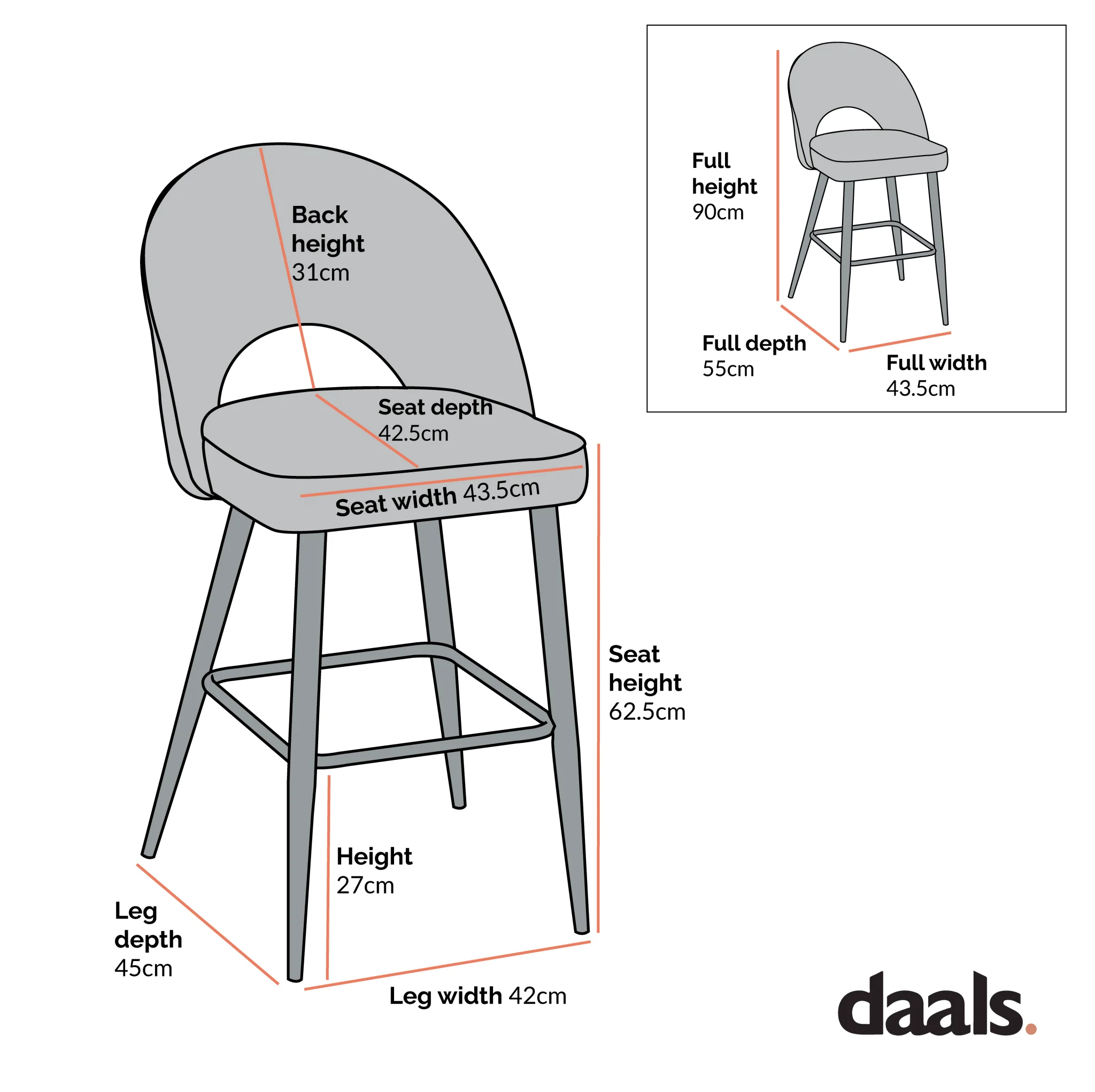 Oakley Set of 2 White Boucle Upholstered Counter Stools with Contrast Piping - Image 4