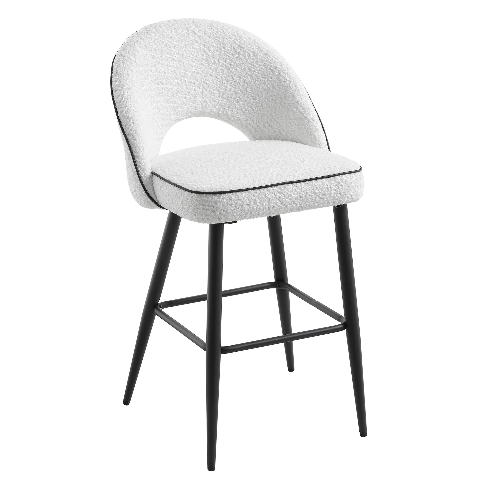 Oakley Set of 2 White Boucle Upholstered Counter Stools with Contrast Piping - Image 6