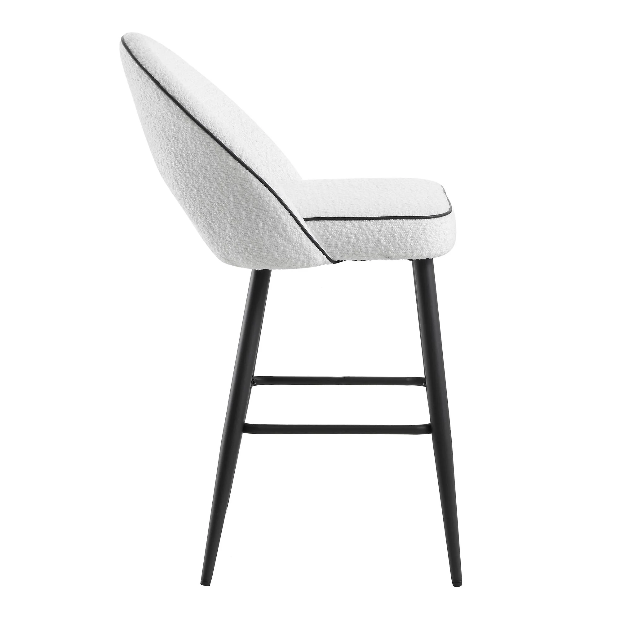 Oakley Set of 2 White Boucle Upholstered Counter Stools with Contrast Piping - Image 7