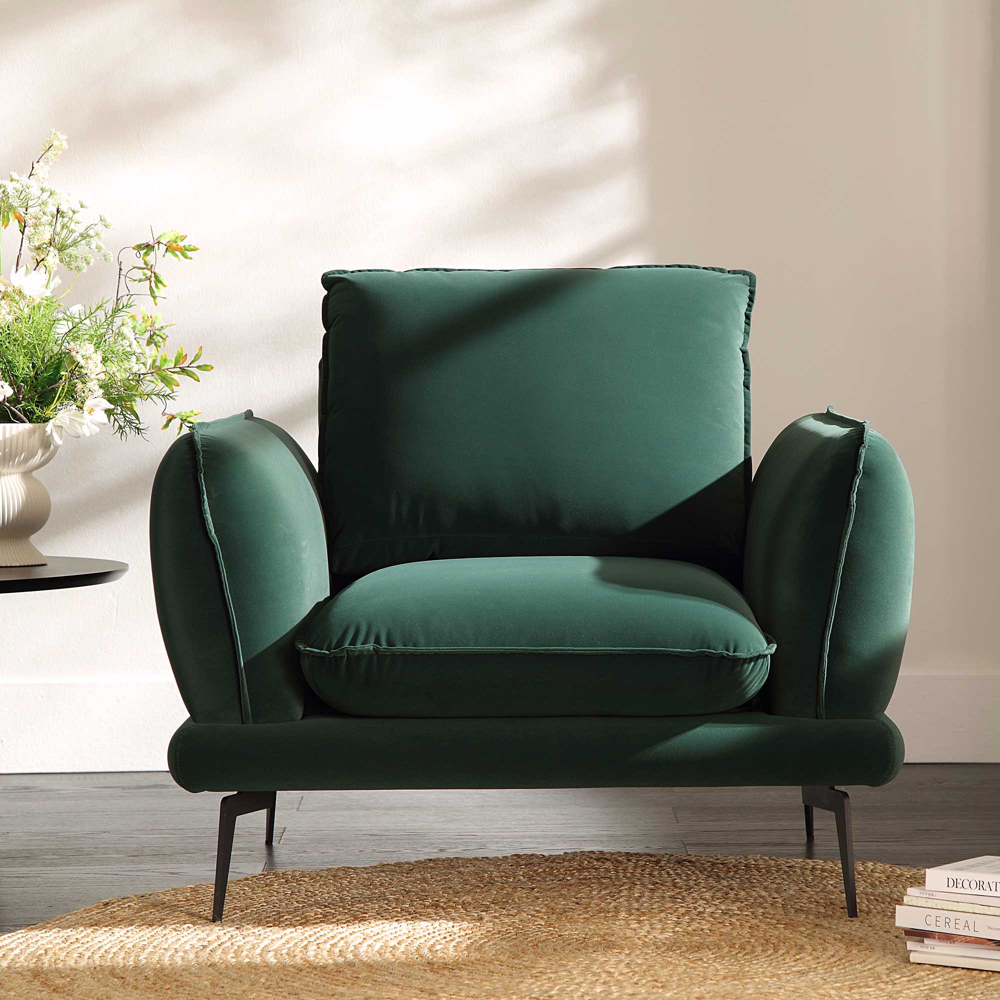 Obriel Forest Green Velvet Armchair - Image 2