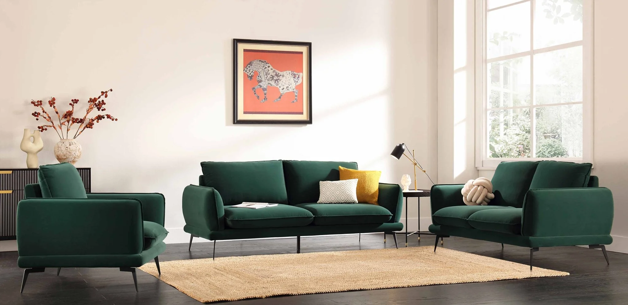 Obriel Forest Green Velvet Sofa, 2-Seater - Image 3